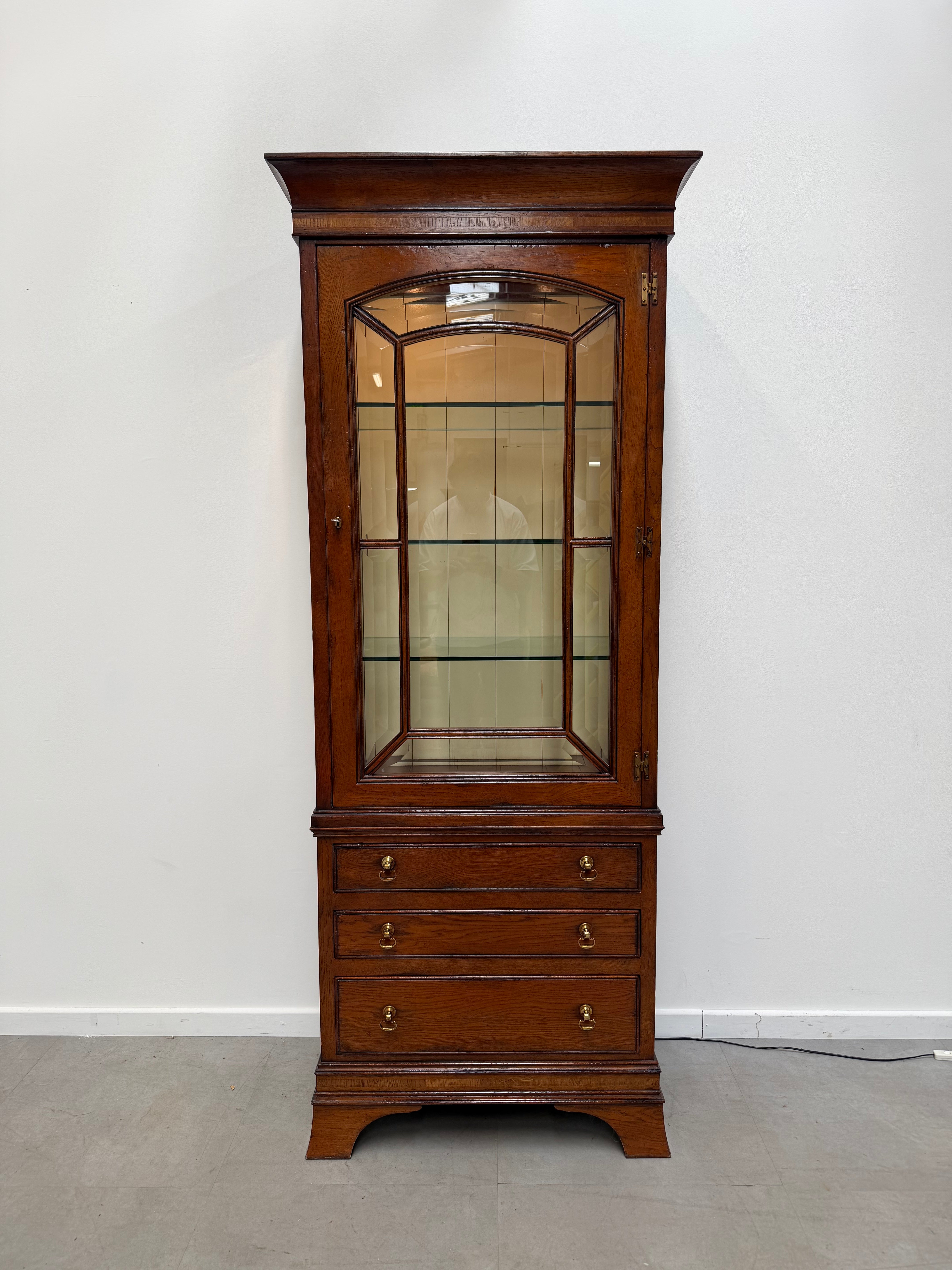Antique Wooden Display Cabinet with Glass Doors & Lighting