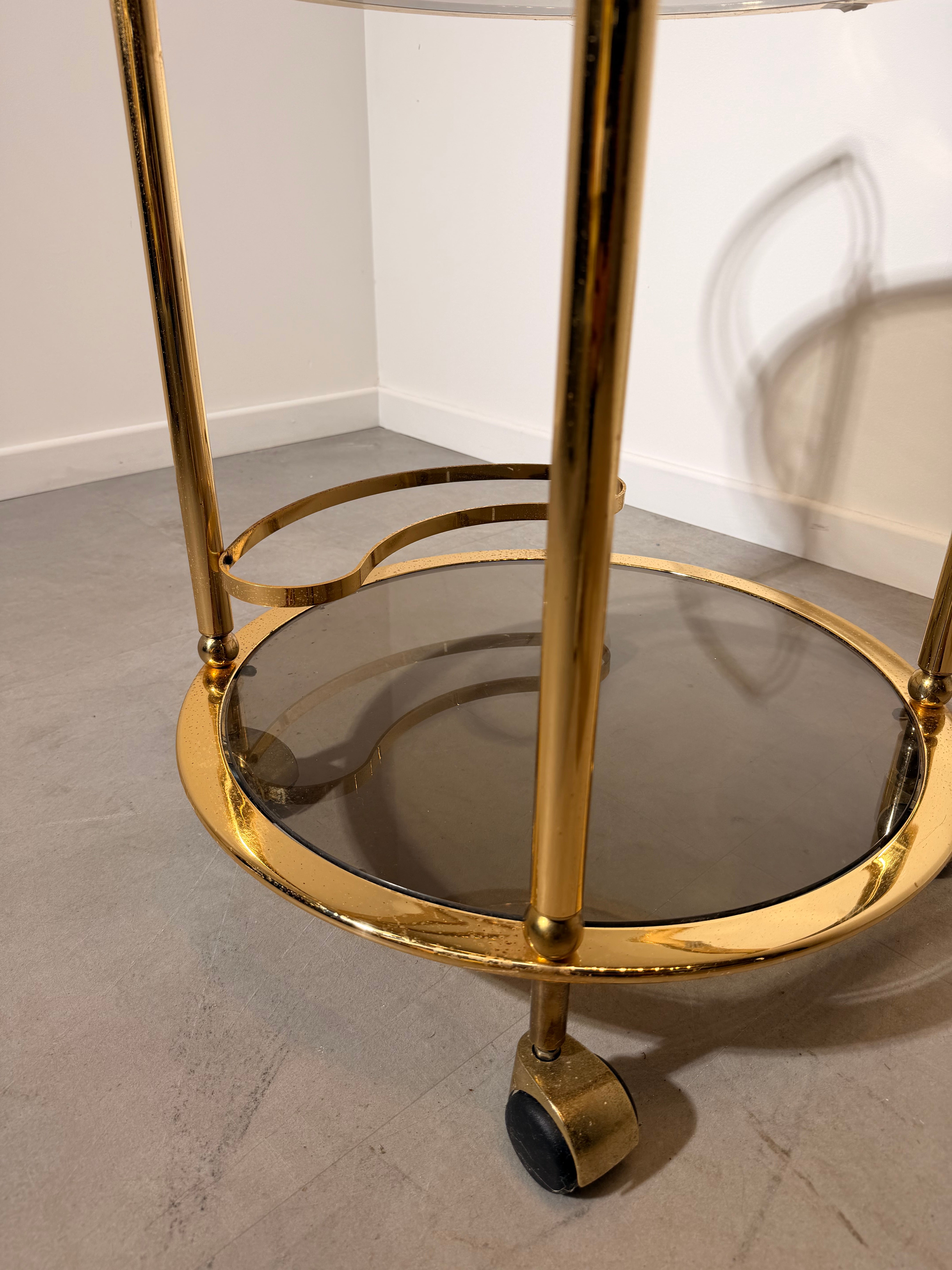 Vintage Hollywood Regency Brass Bar Cart / Drinks Trolley
