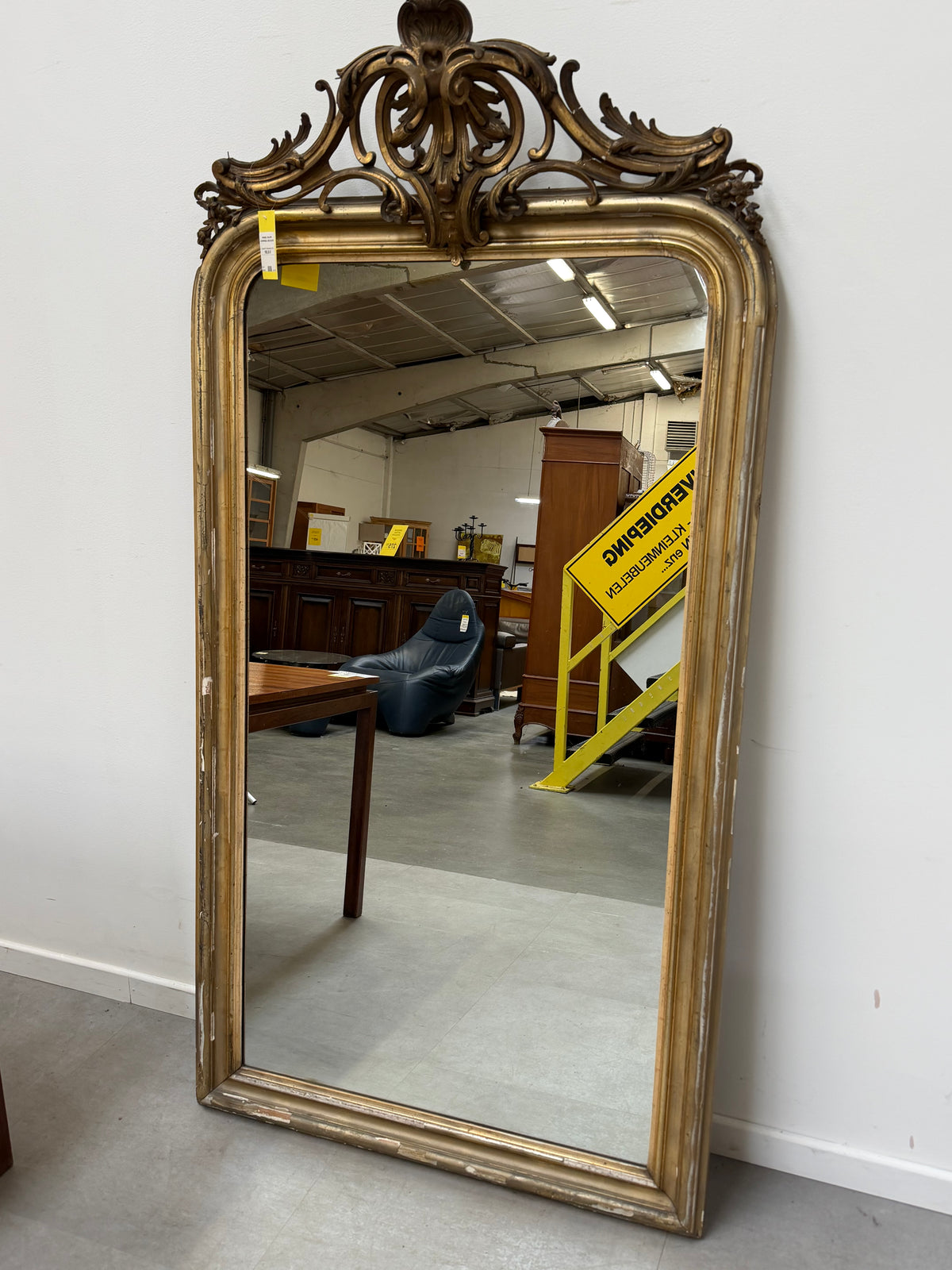 19th-Century Gilt Mirror with Ornate Crest — 192 × 100 cm
