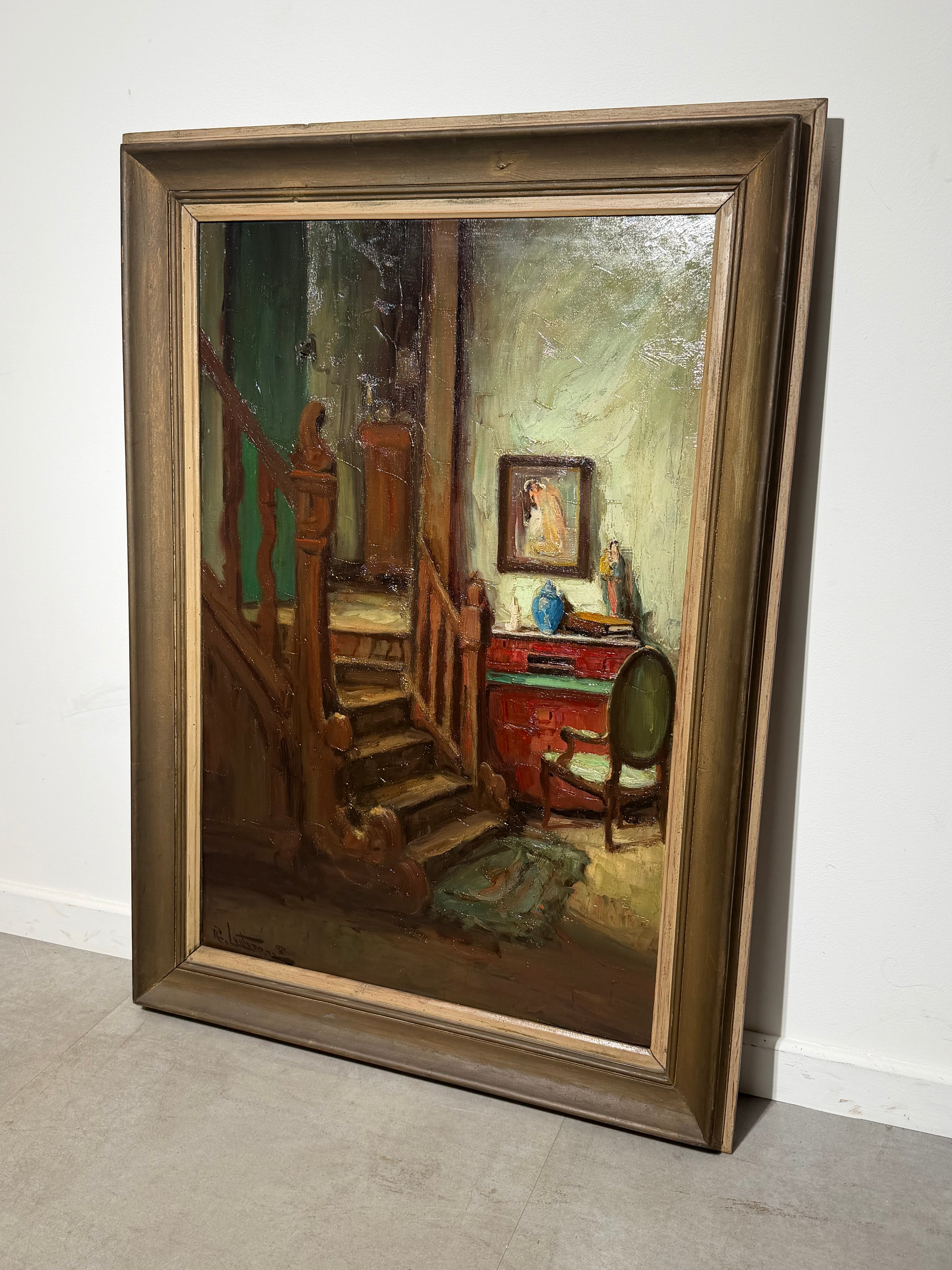 Richard Leutenez - Oil on Canvas - Interior with Staircase