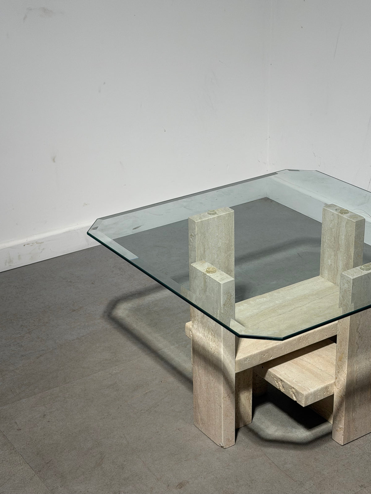 Willy Ballez Travertine & Glass Side Table
