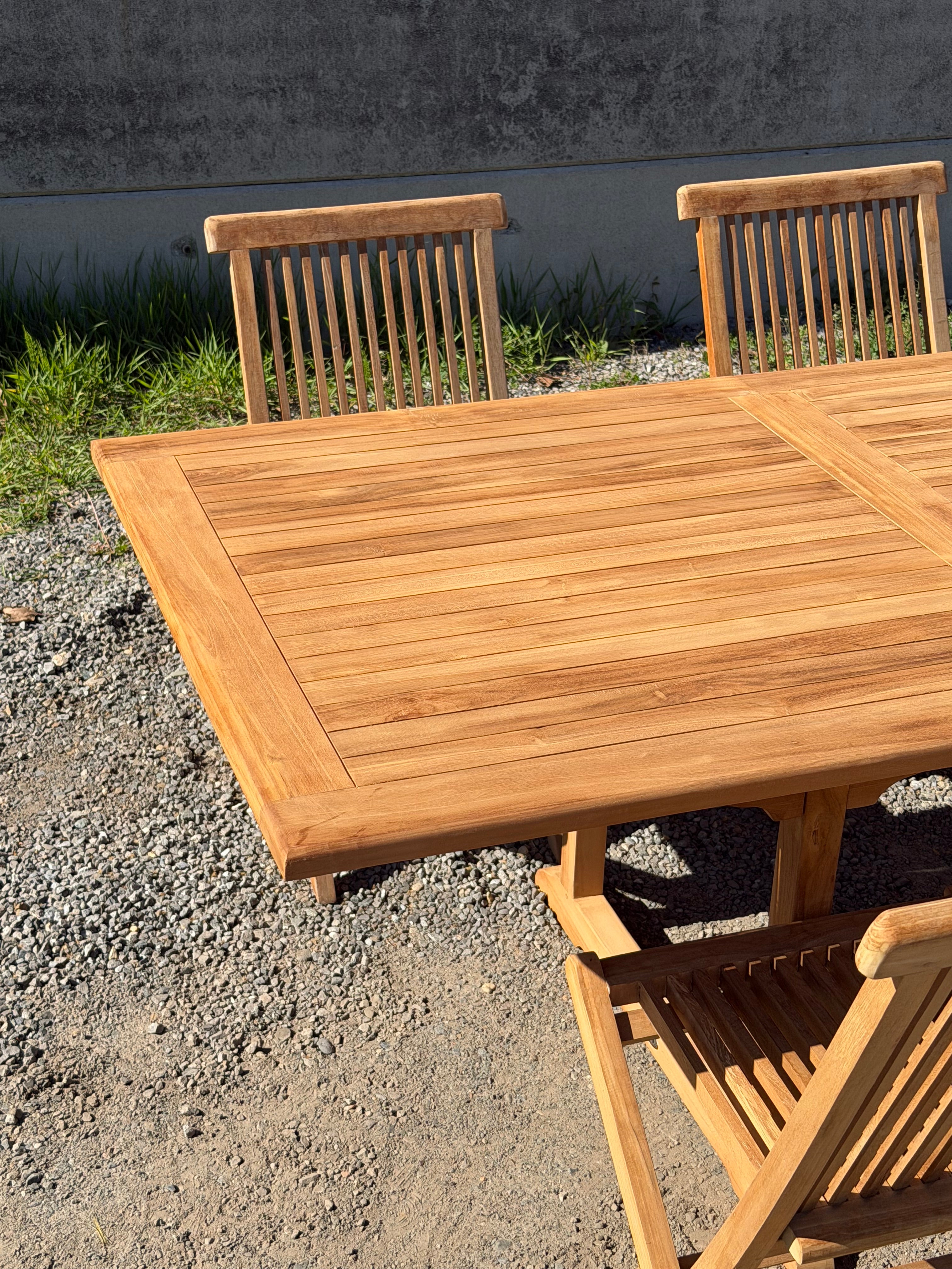 Teak Garden Table Rectangular Extendable + 6 Folding Chairs – Promo Set