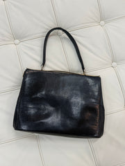 Delvaux Black Lizard Leather Handbag – 28 × 21 cm