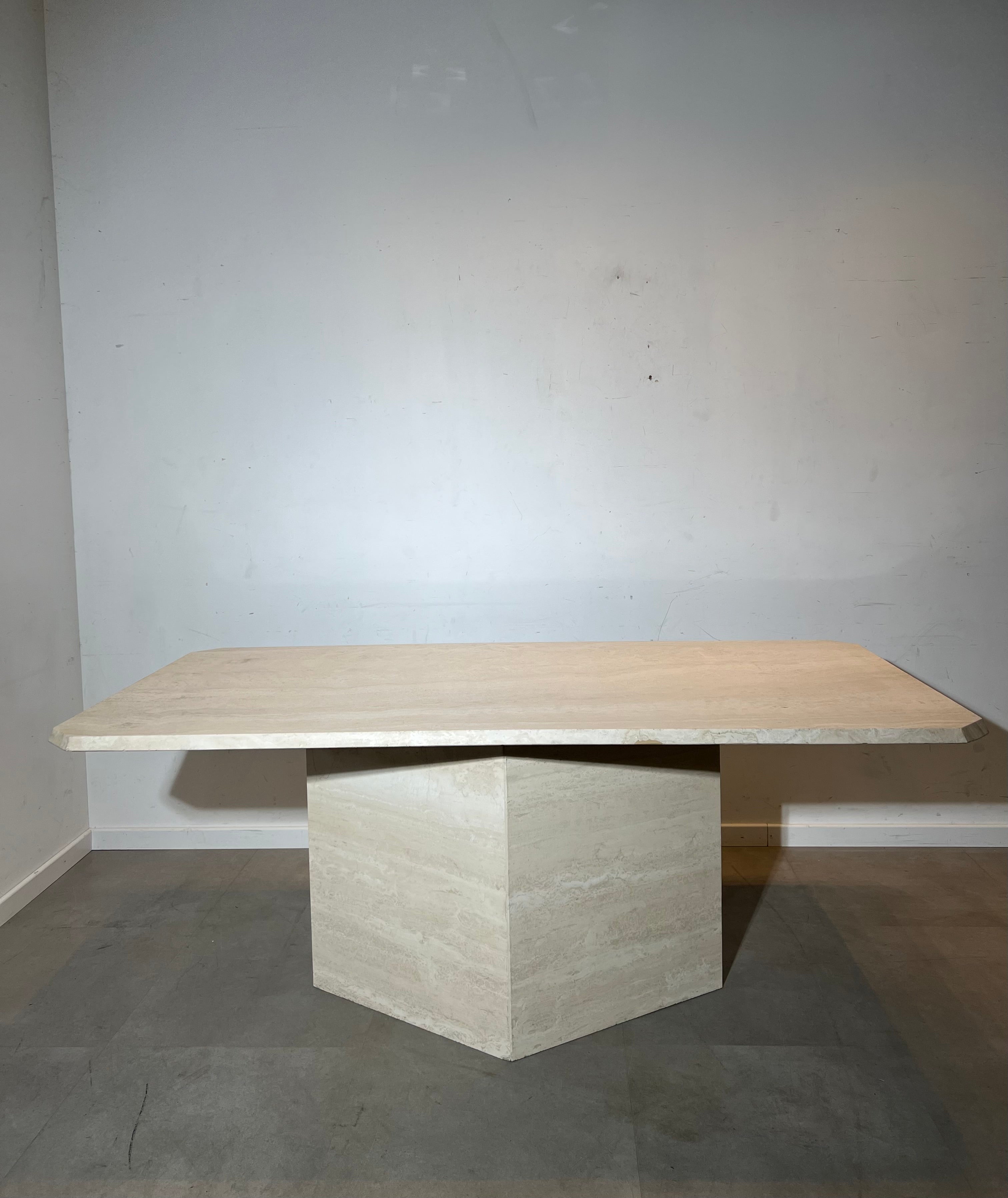 Travertine Dining Table with Sculptural Pedestal Base