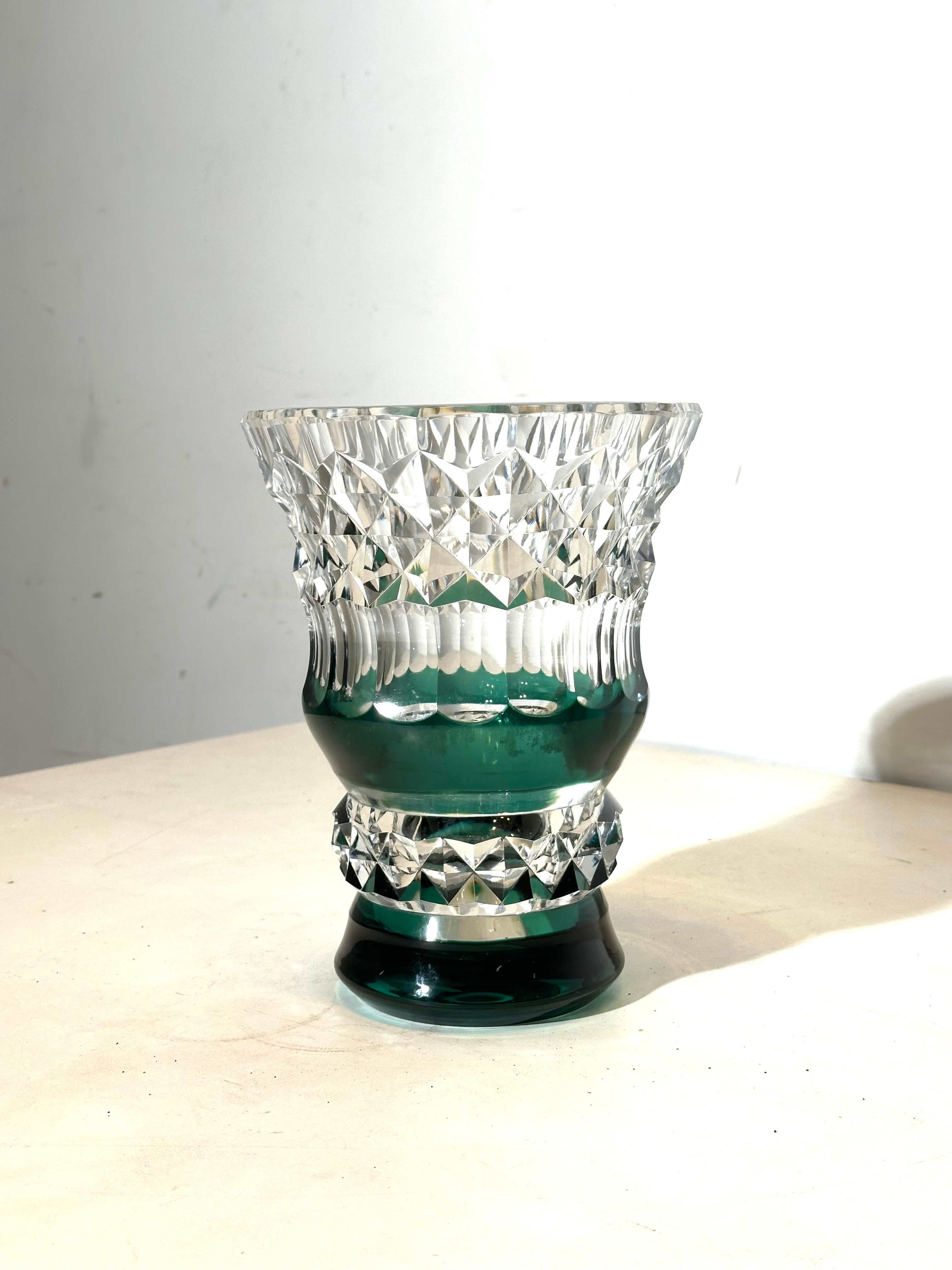 Val Saint Lambert Crystal Vase – Green Overlay