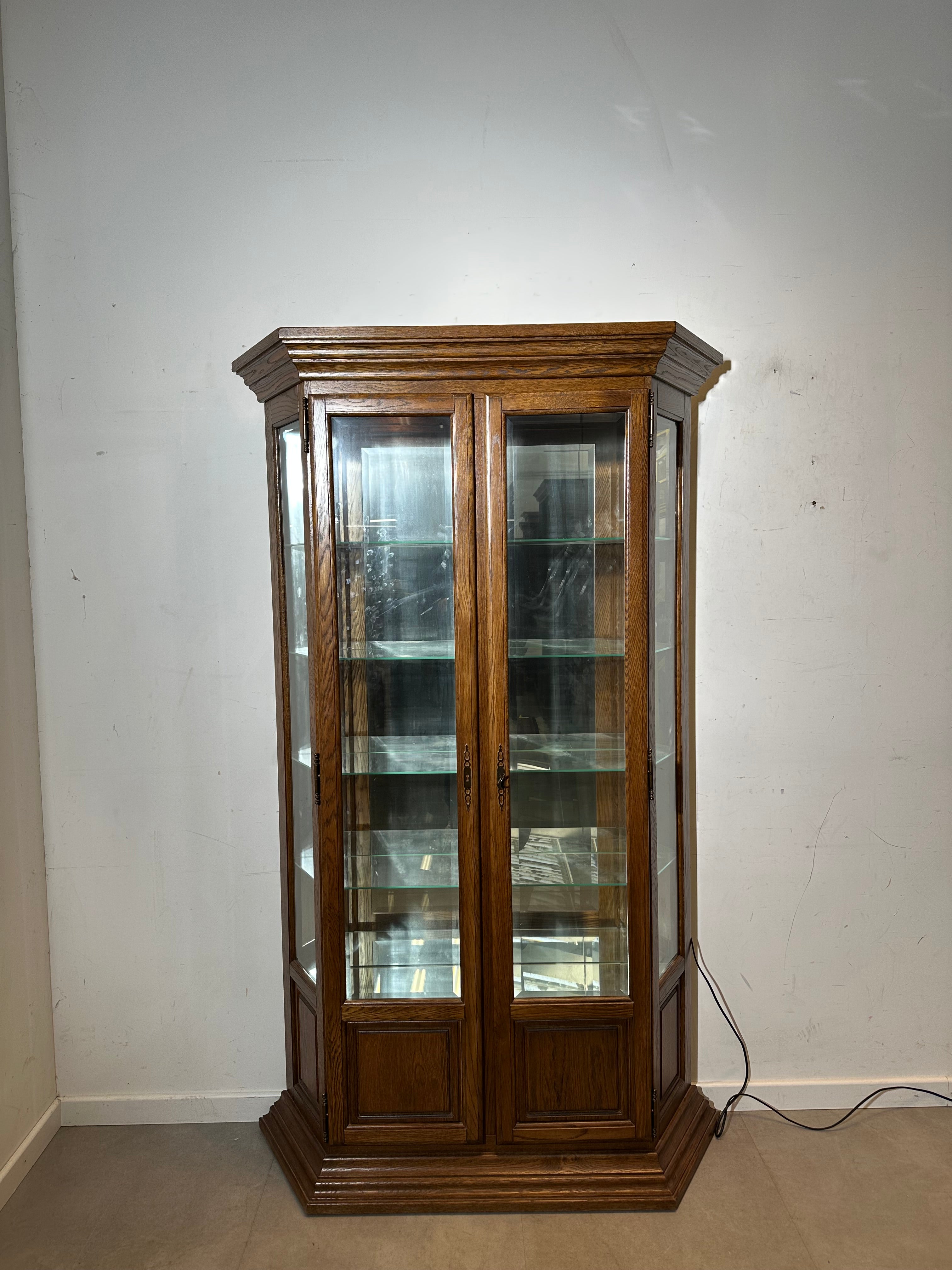 Vintage Oak Display Cabinet with Glass Shelves