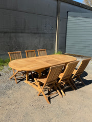 Teak Garden Table Oval Extendable + 6 Folding Chairs – Promo Set
