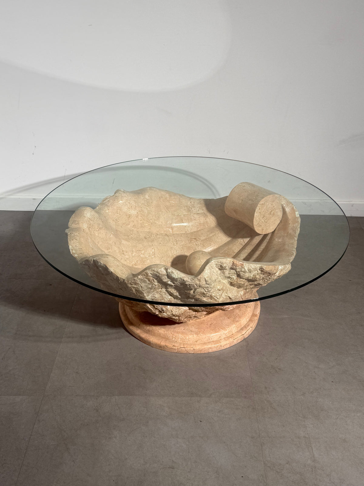 Sculptural Mactan Stone Coffee Table with Glass Top