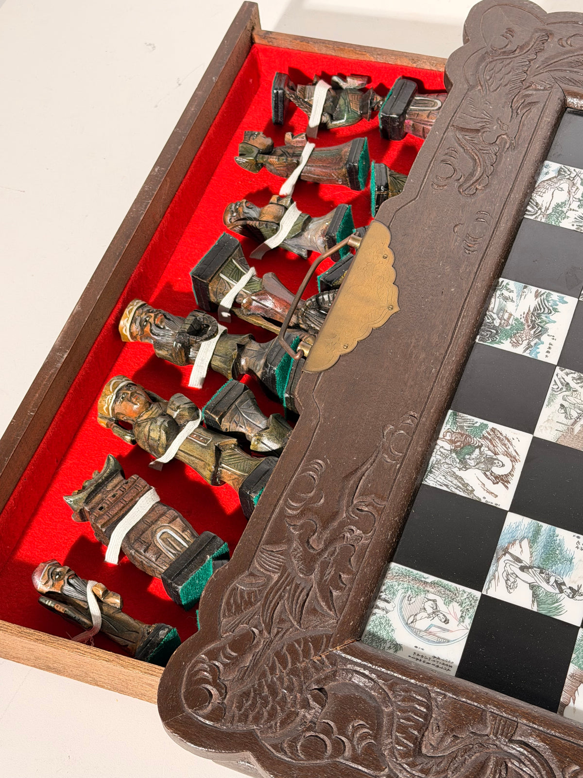 Chinese Folding Chess Set with Hand-Carved Figurines