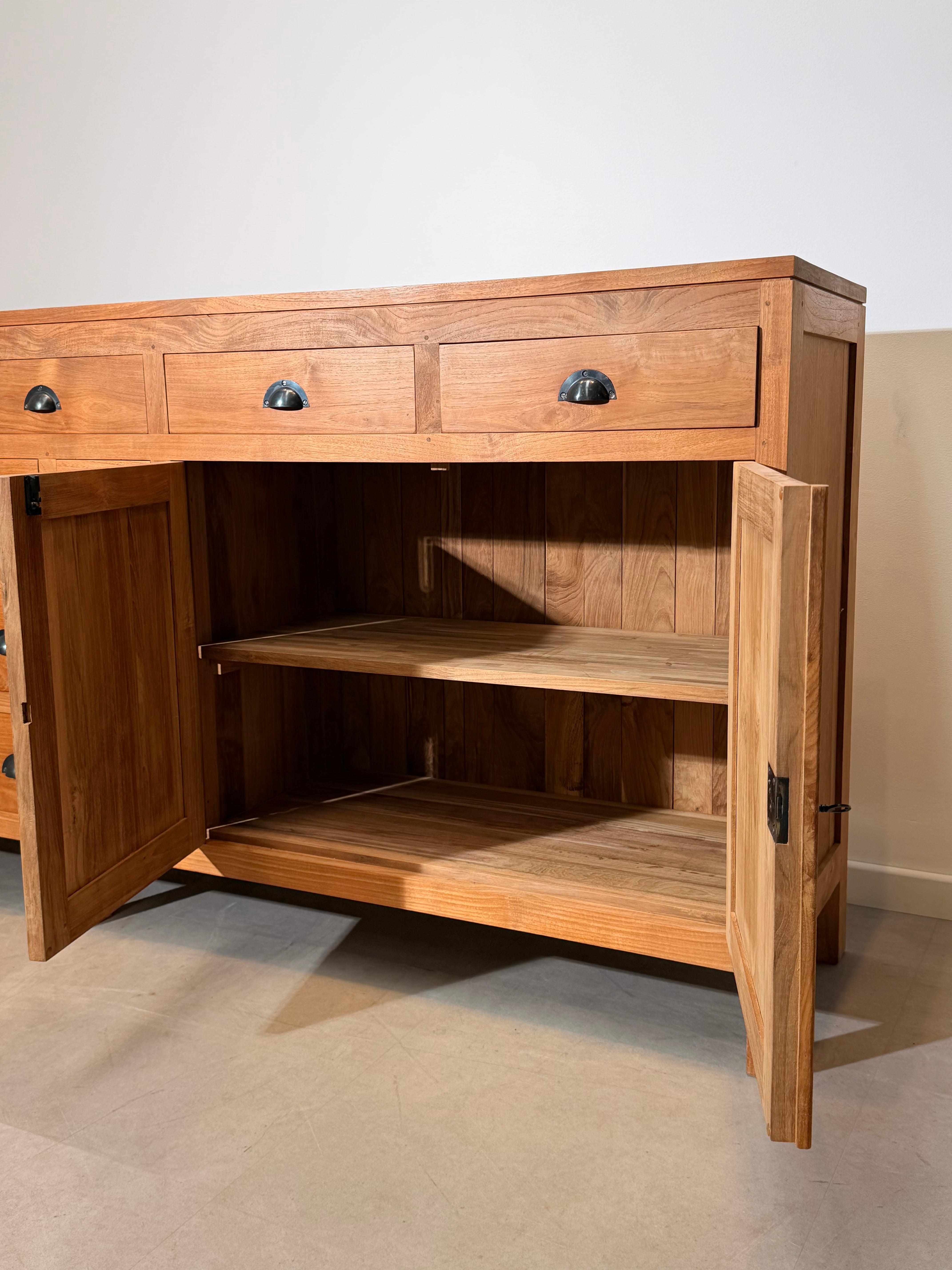 Large Solid Teak Sideboard with Multiple Drawers and Cupboards
