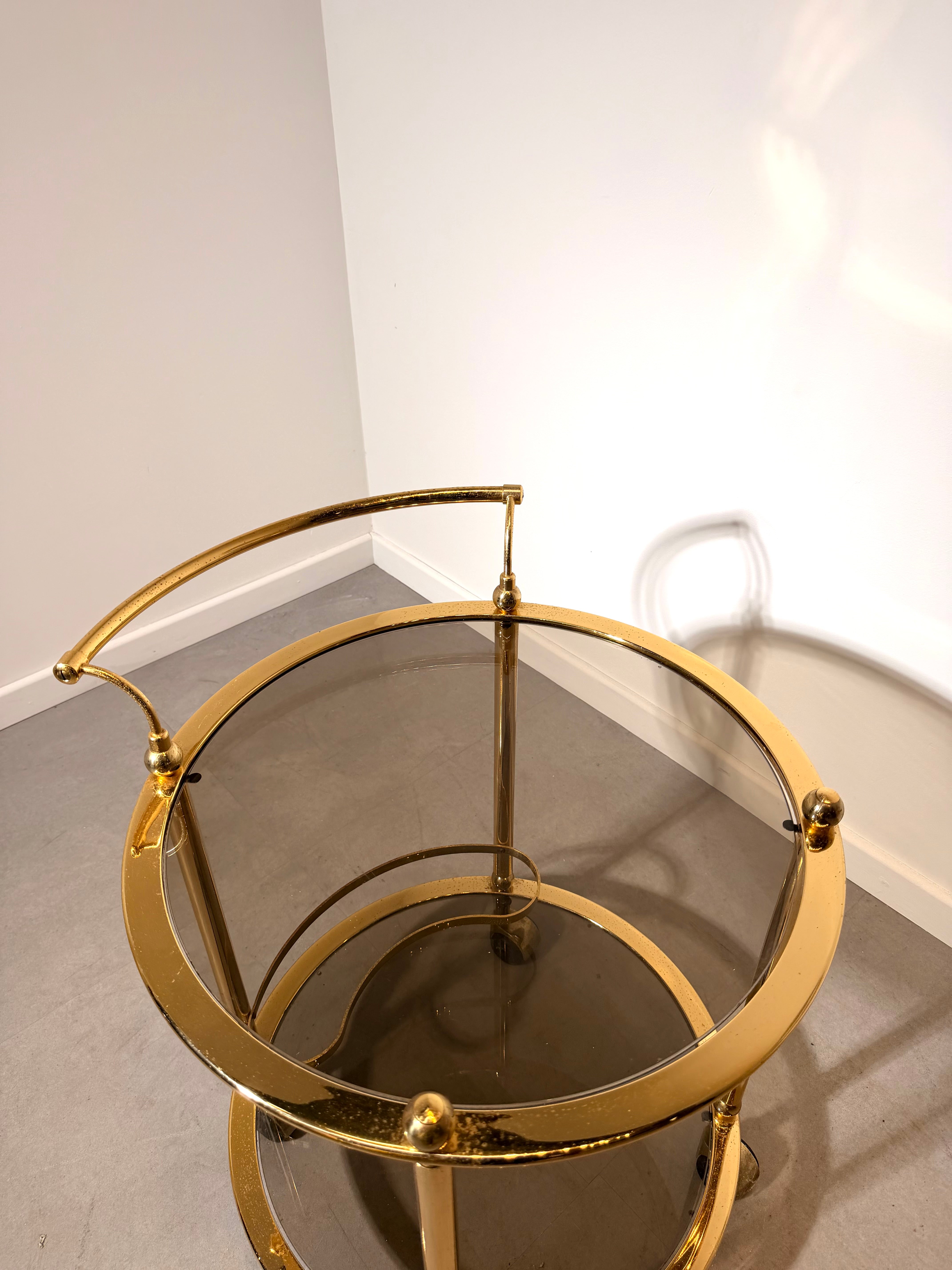 Vintage Hollywood Regency Brass Bar Cart / Drinks Trolley