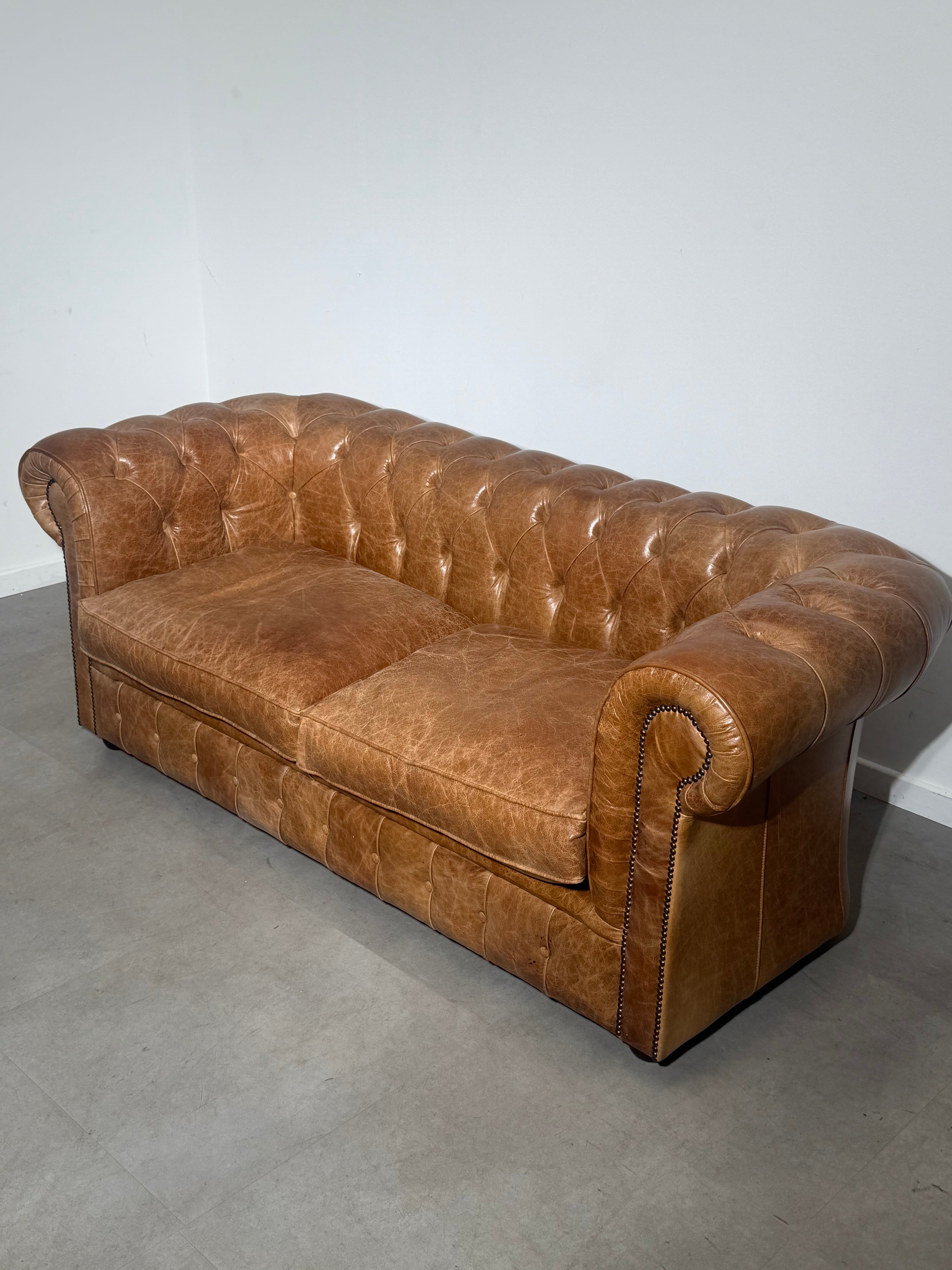 Vintage Chesterfield Sofa in Cognac Leather