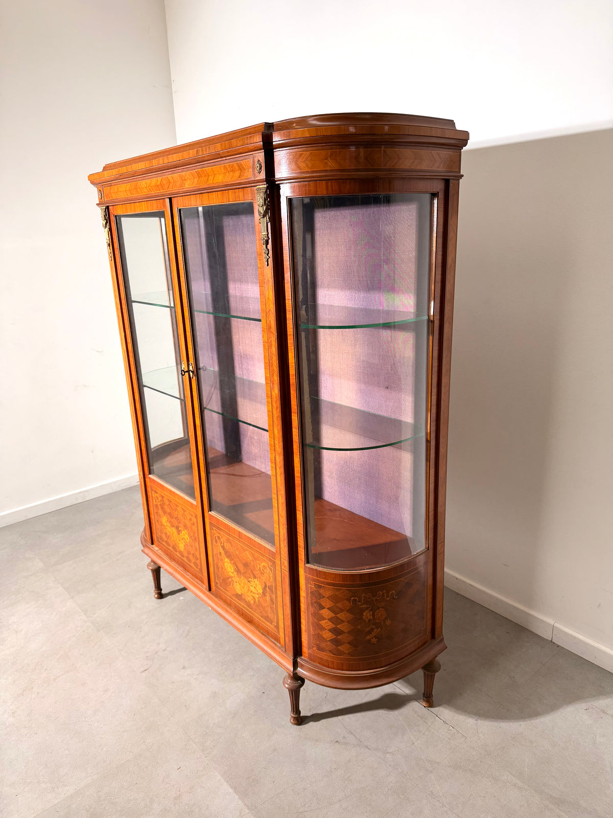 French Louis XVI Style Marquetry Display Cabinet
