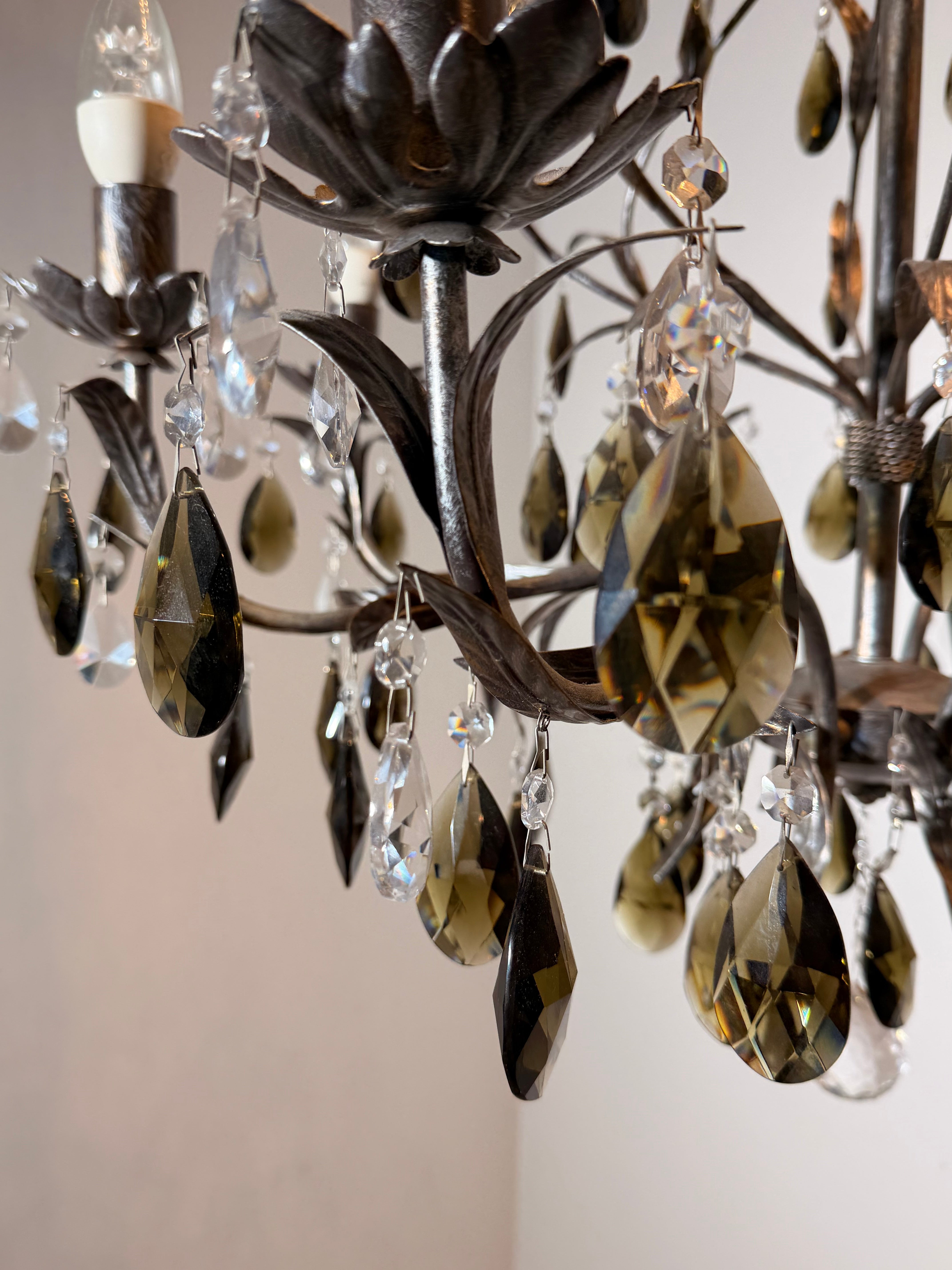 Vintage Crystal Chandelier with Smoked Glass Drops