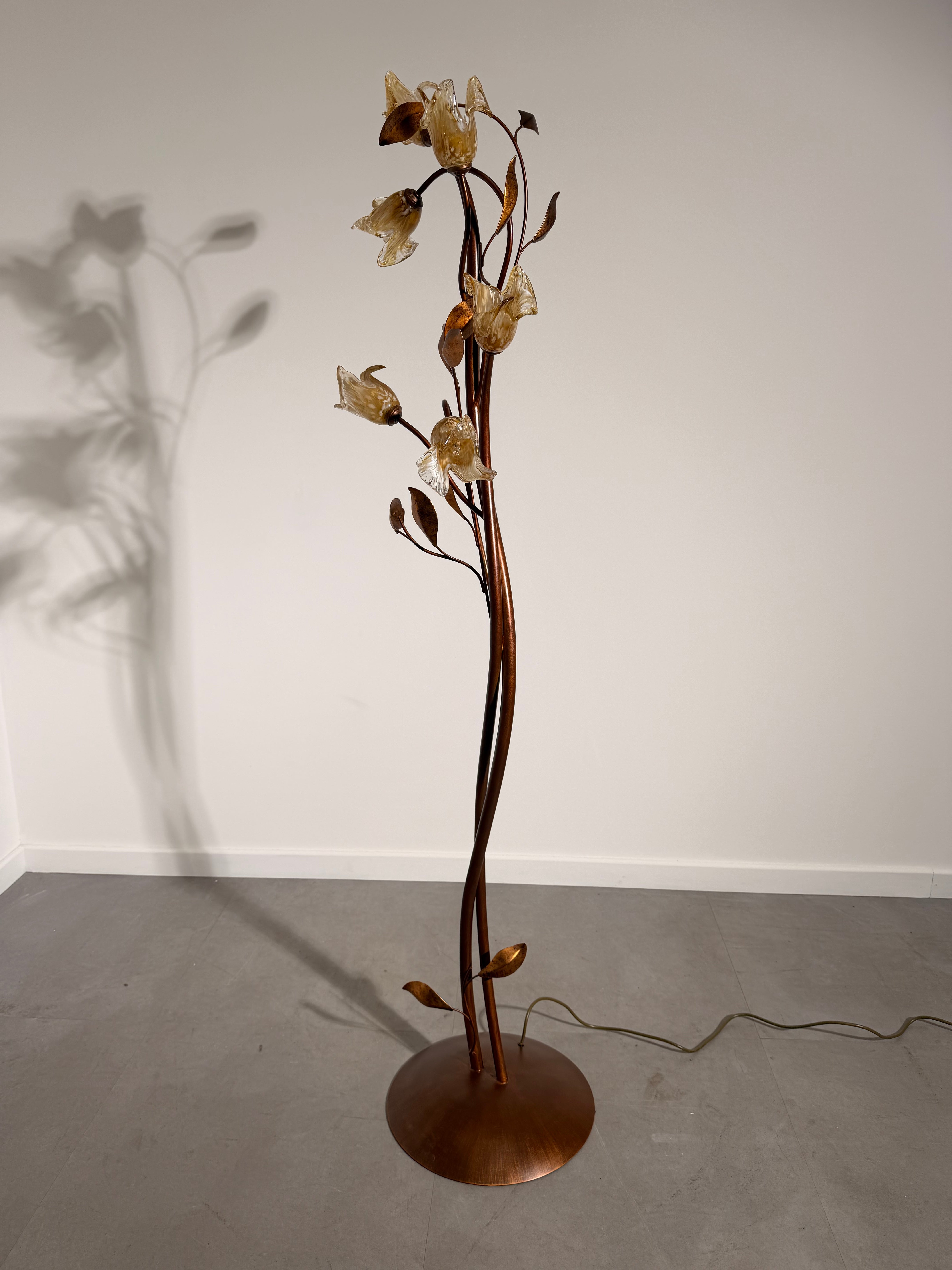 Floral Floor Lamp in Metal & Murano Style Glass