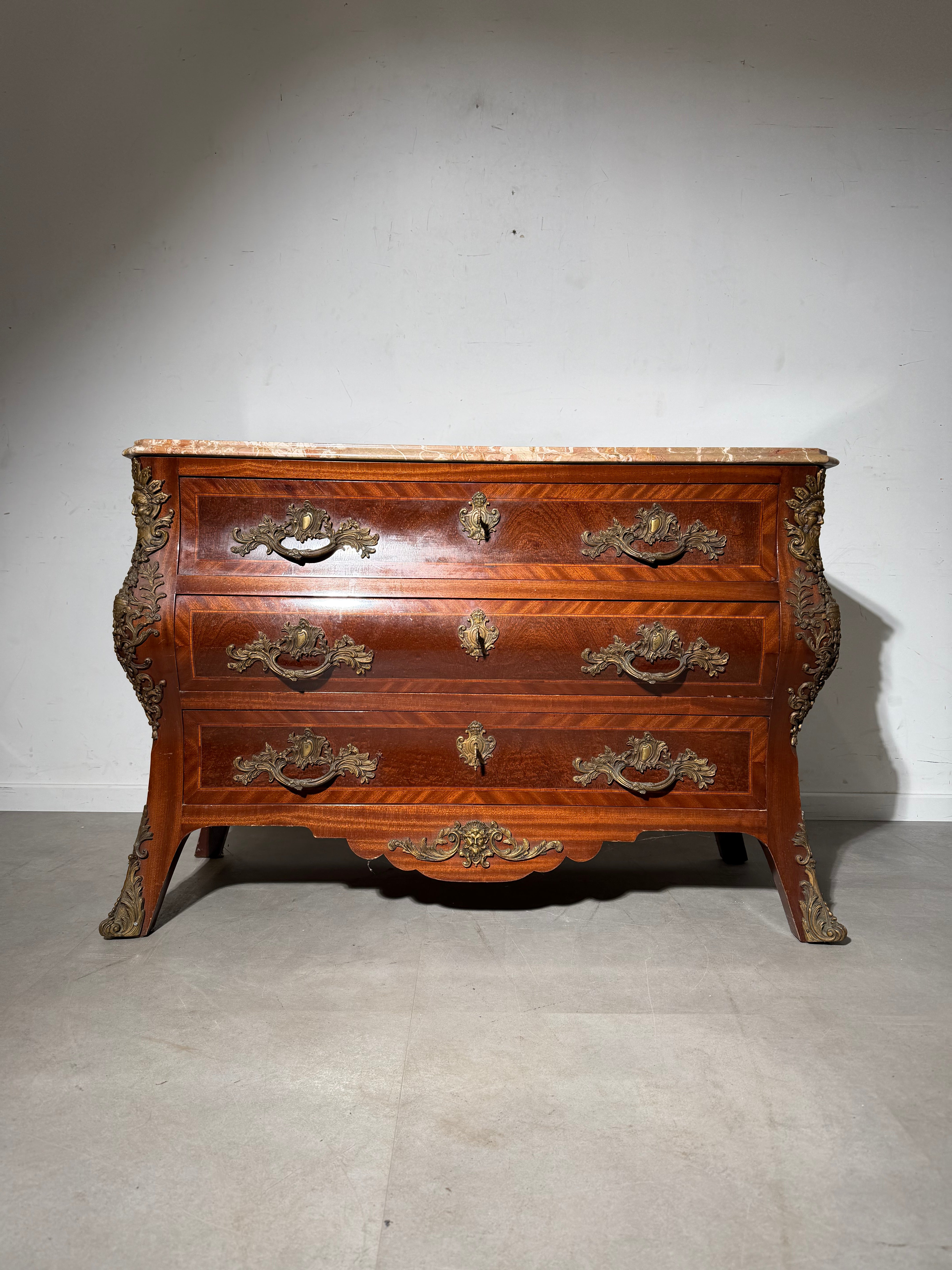 Antique Louis XV Style Marble Top Commode with Bronze Mounts