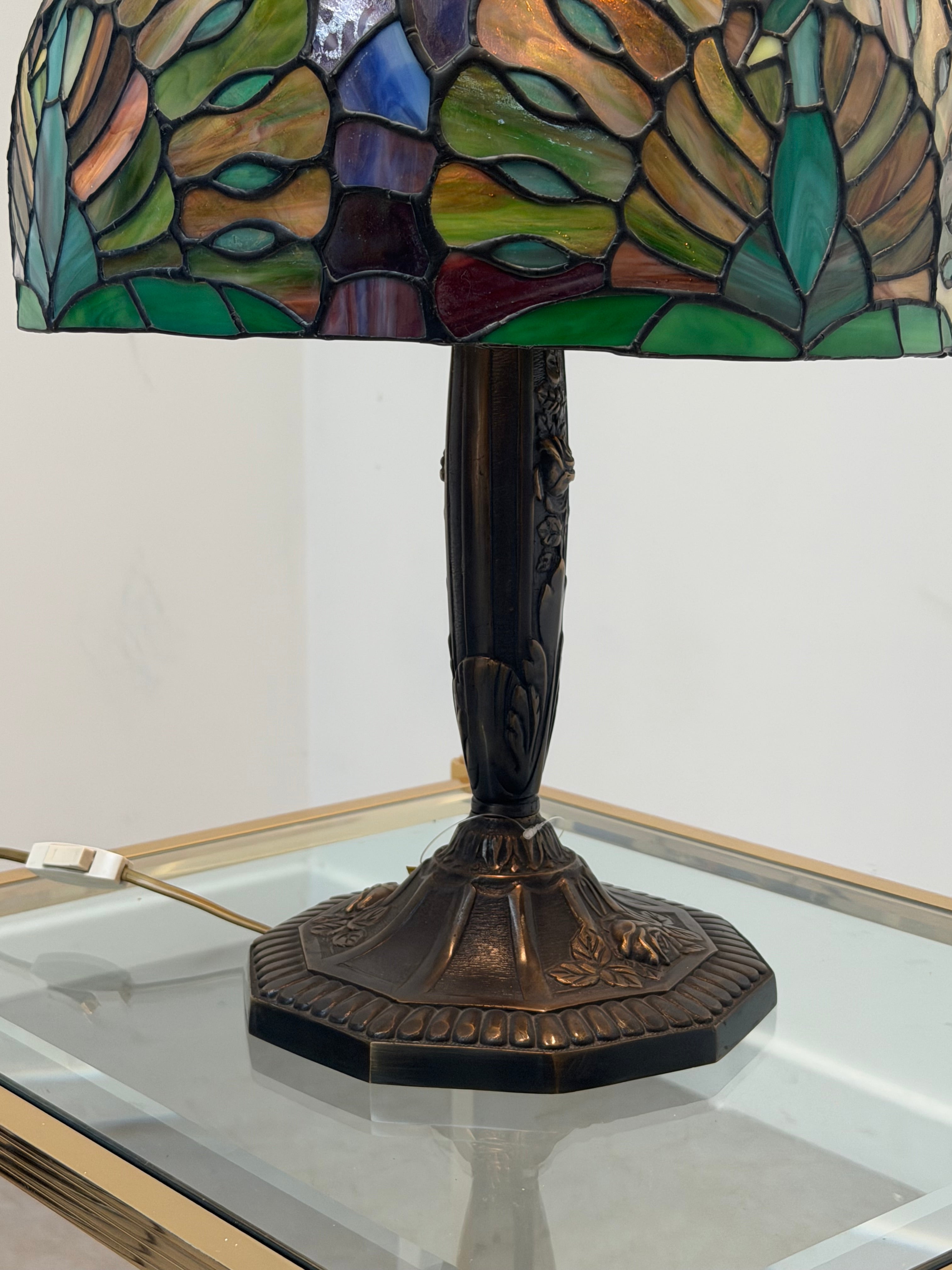 Tiffany Style Stained Glass Table Lamp with Cast Iron Base