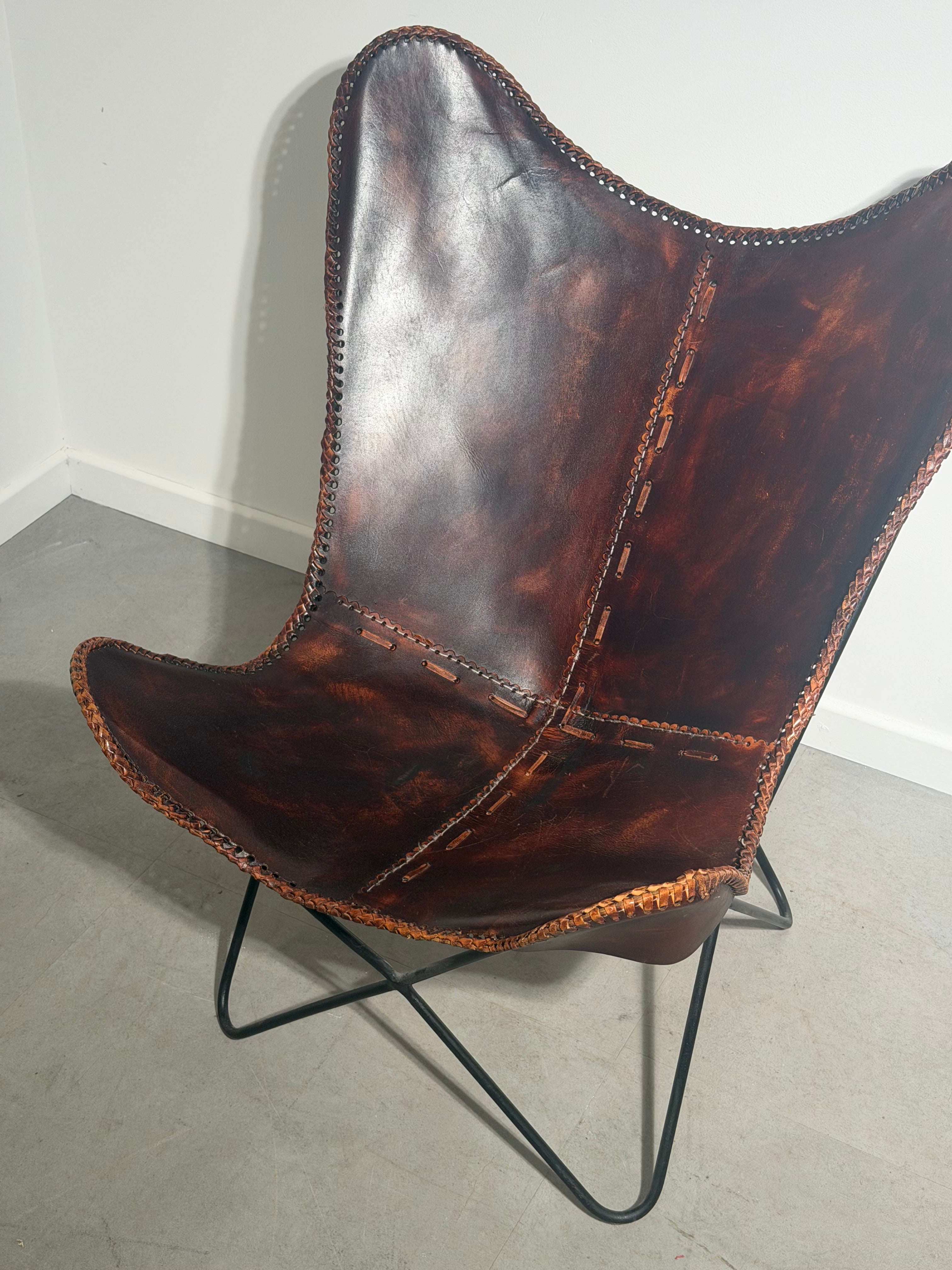 Vintage Cognac Leather Butterfly Chair
