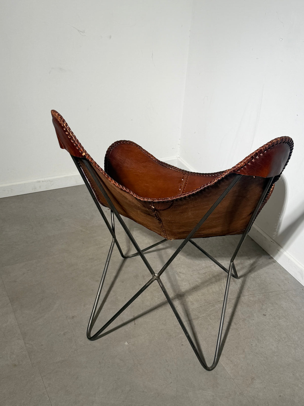 Vintage Cognac Leather Butterfly Chair