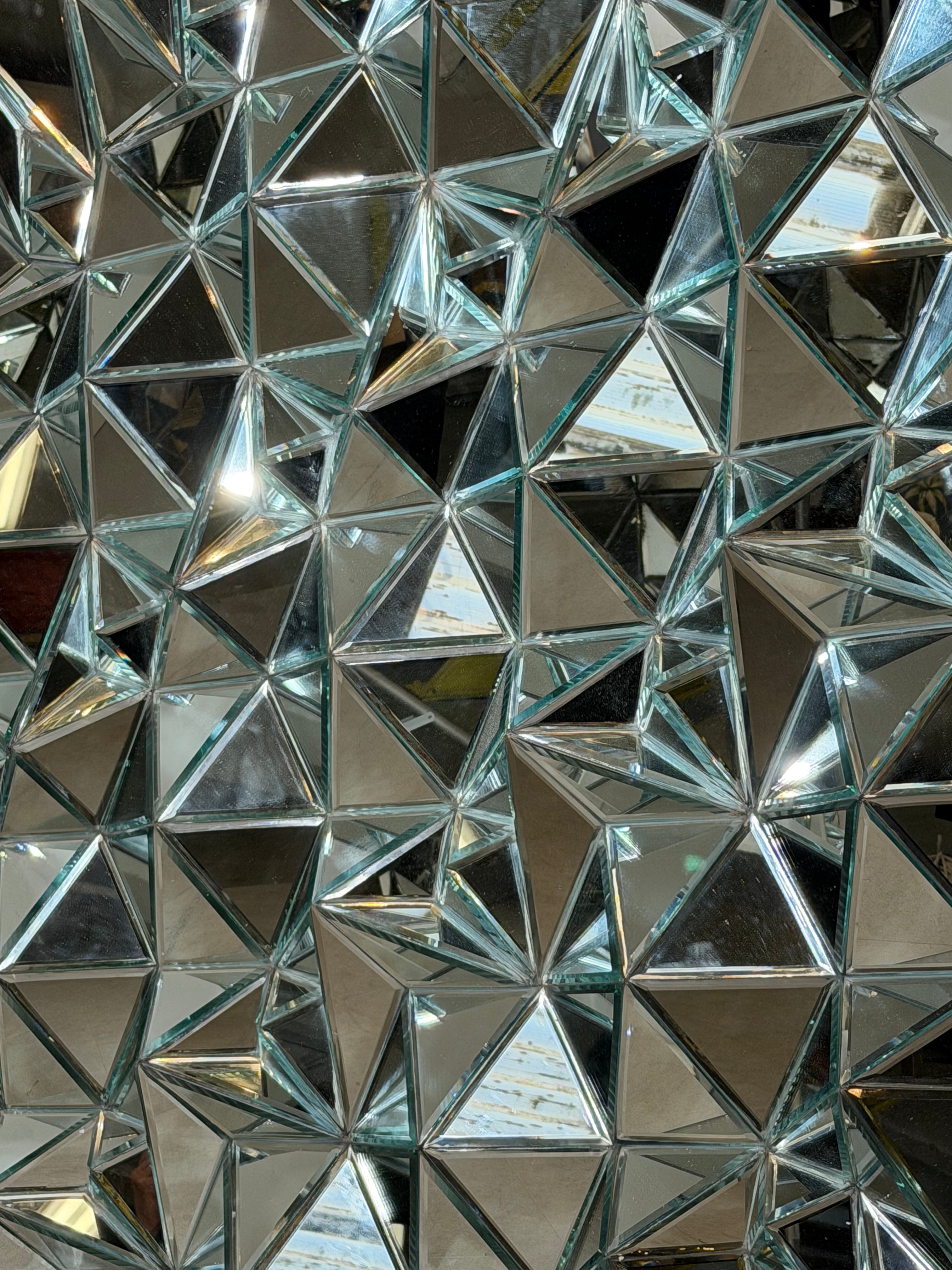 Large Sculptural Faceted Mirror Panel – Prism Wall Mirror – 145 × 125 cm