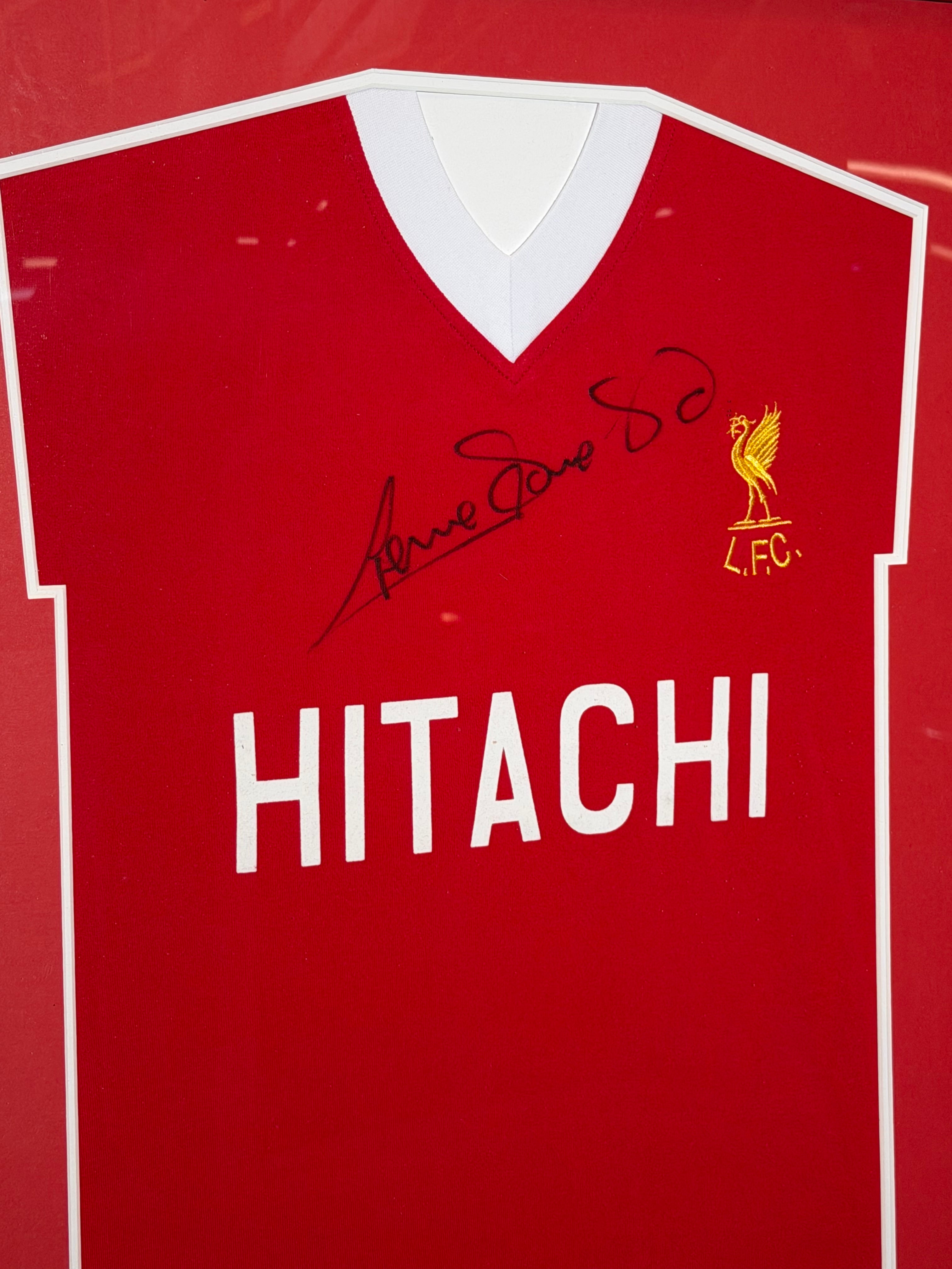 Liverpool FC Signed Jersey – Graeme Souness Autograph – 1982 Hitachi Shirt Framed