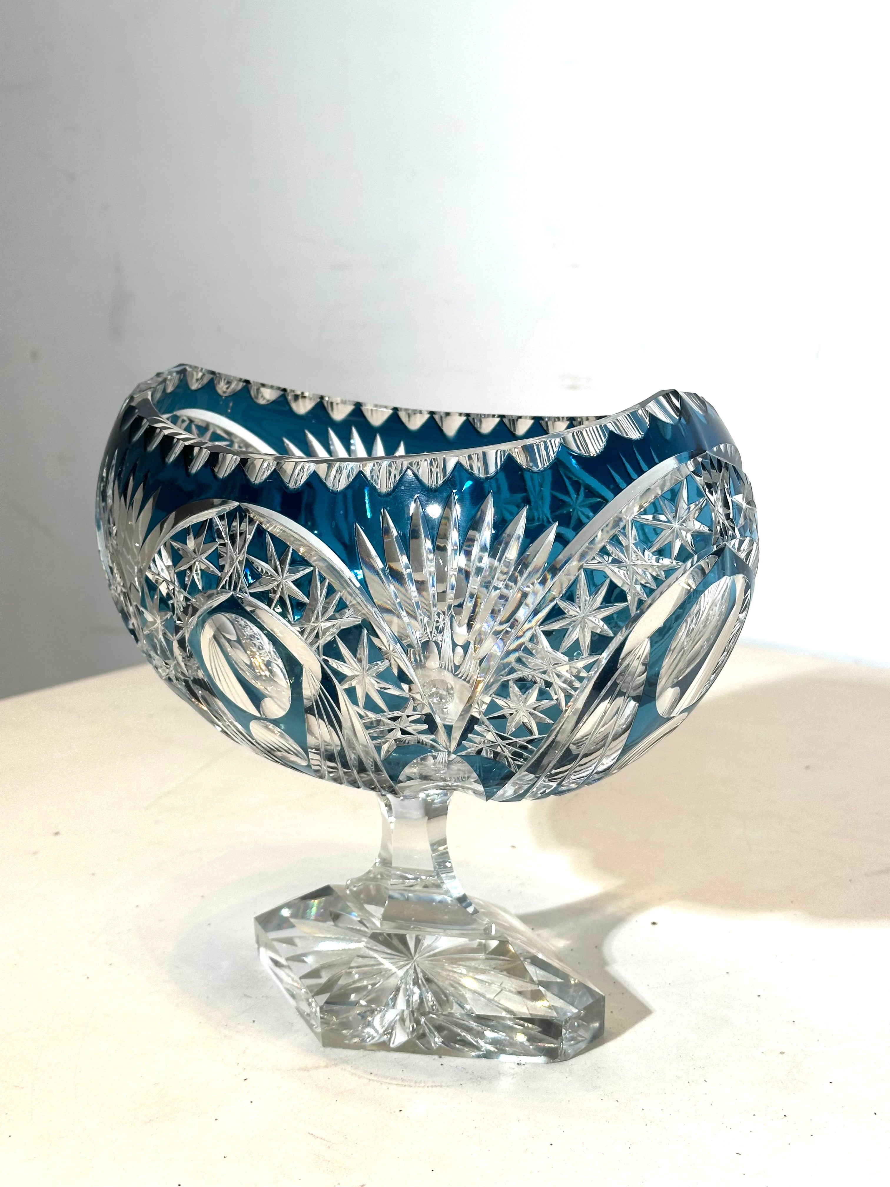 Val Saint Lambert Crystal Coupe Bowl Blue Overlay
