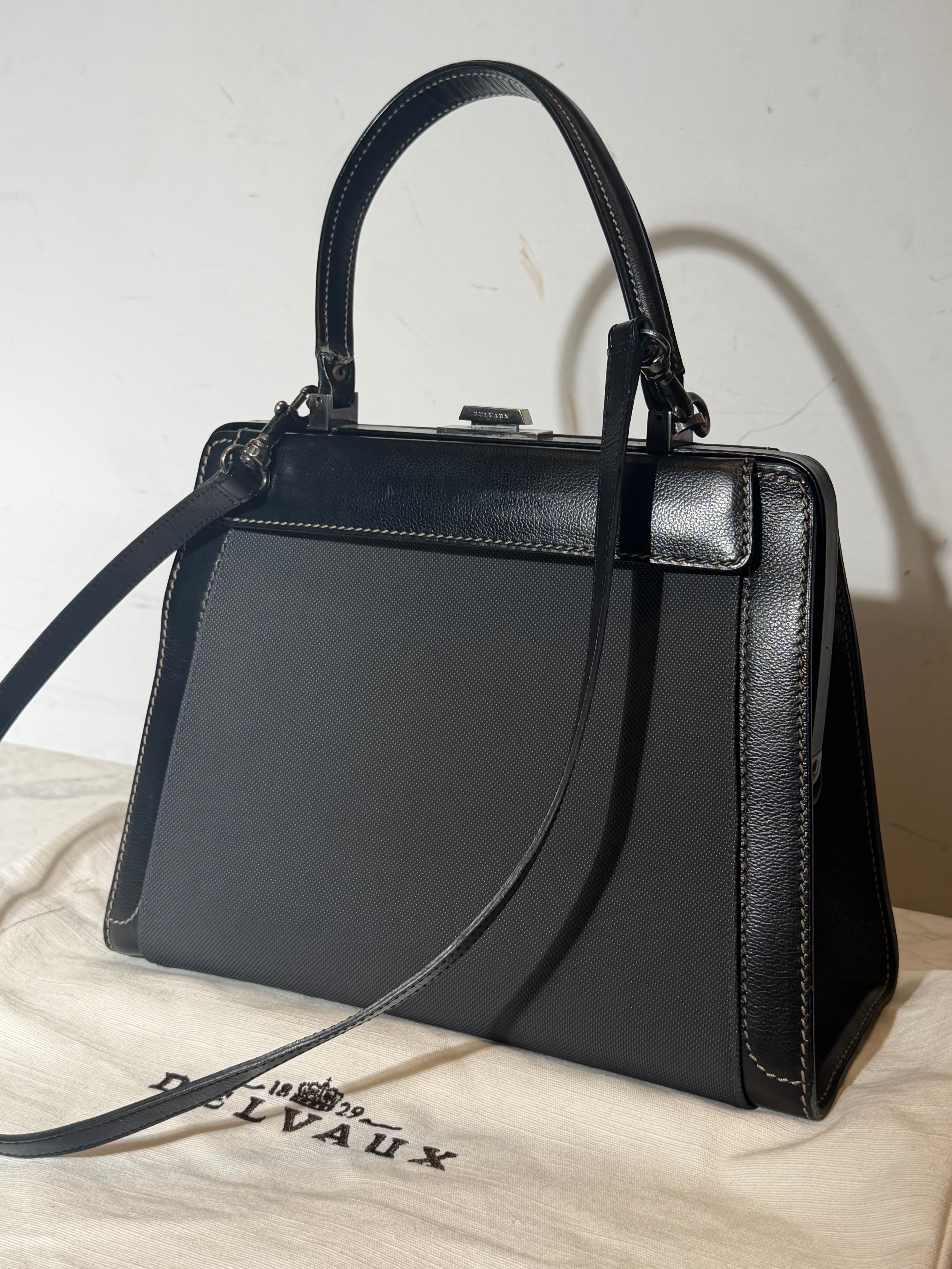 Delvaux Illusion Handbag Black Leather & Interchangeable Canvas Panels