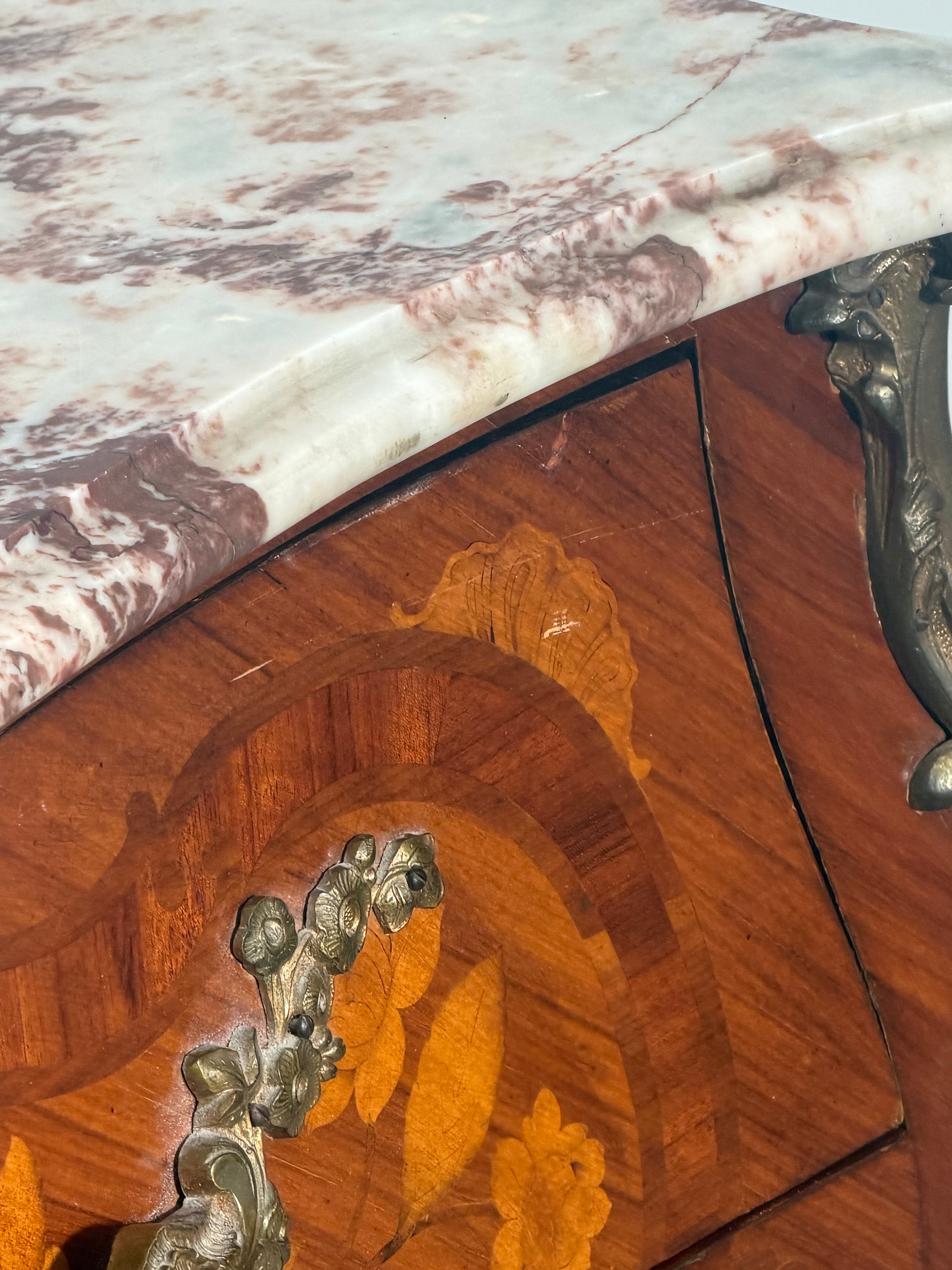 Antique chest of drawers with inlay and marble top