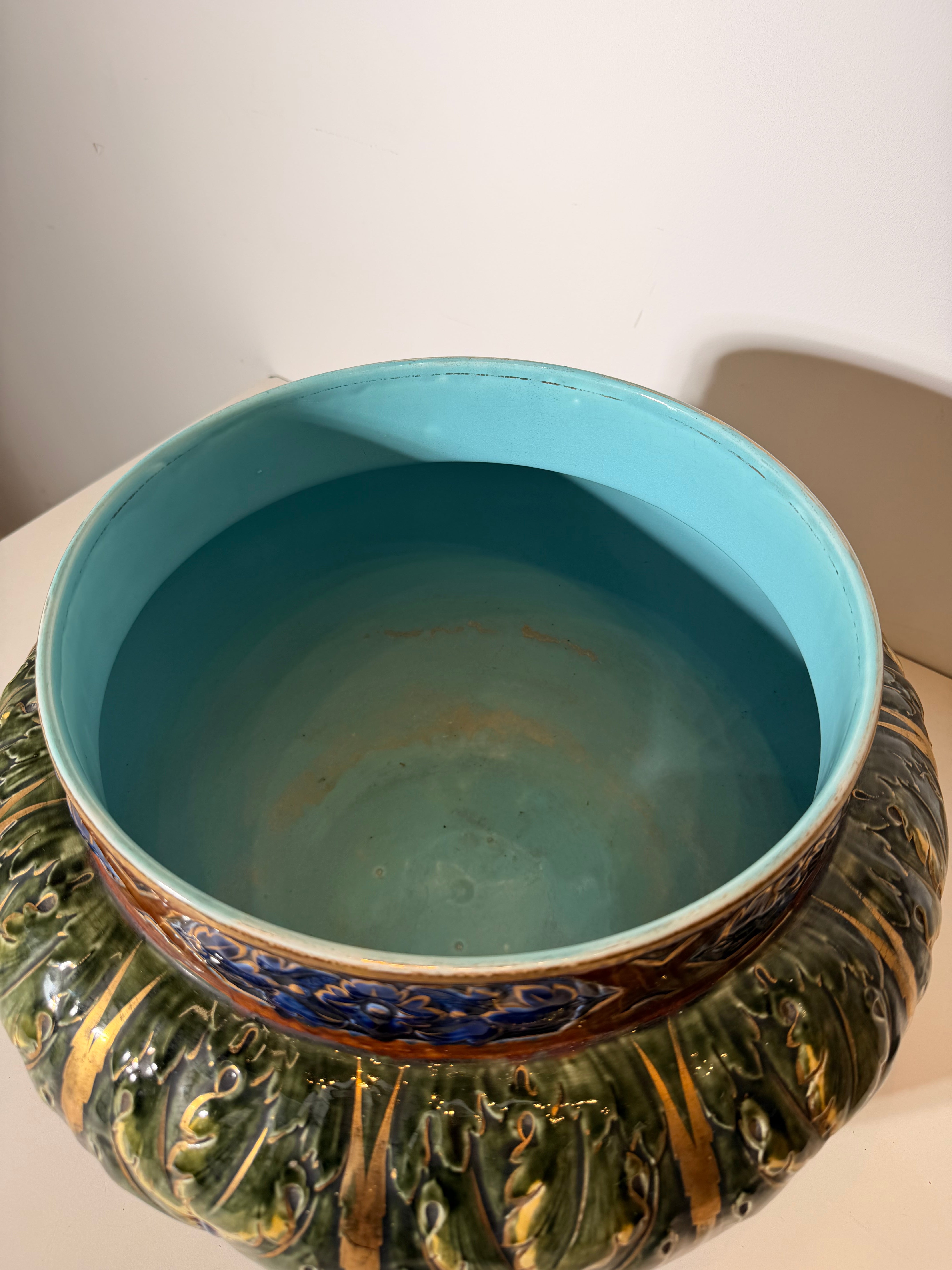 Large Art Nouveau Glazed Ceramic Jardinière