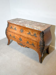 Antique 19th Century Burlwood Chest of Drawers with Marble Top – French