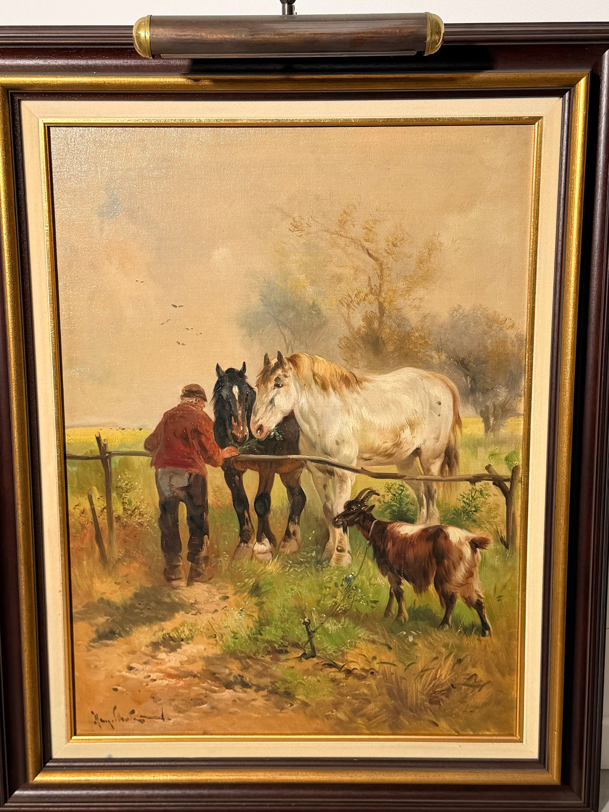 Henry Schouten – Signed Pastoral Painting with Horses and Goat