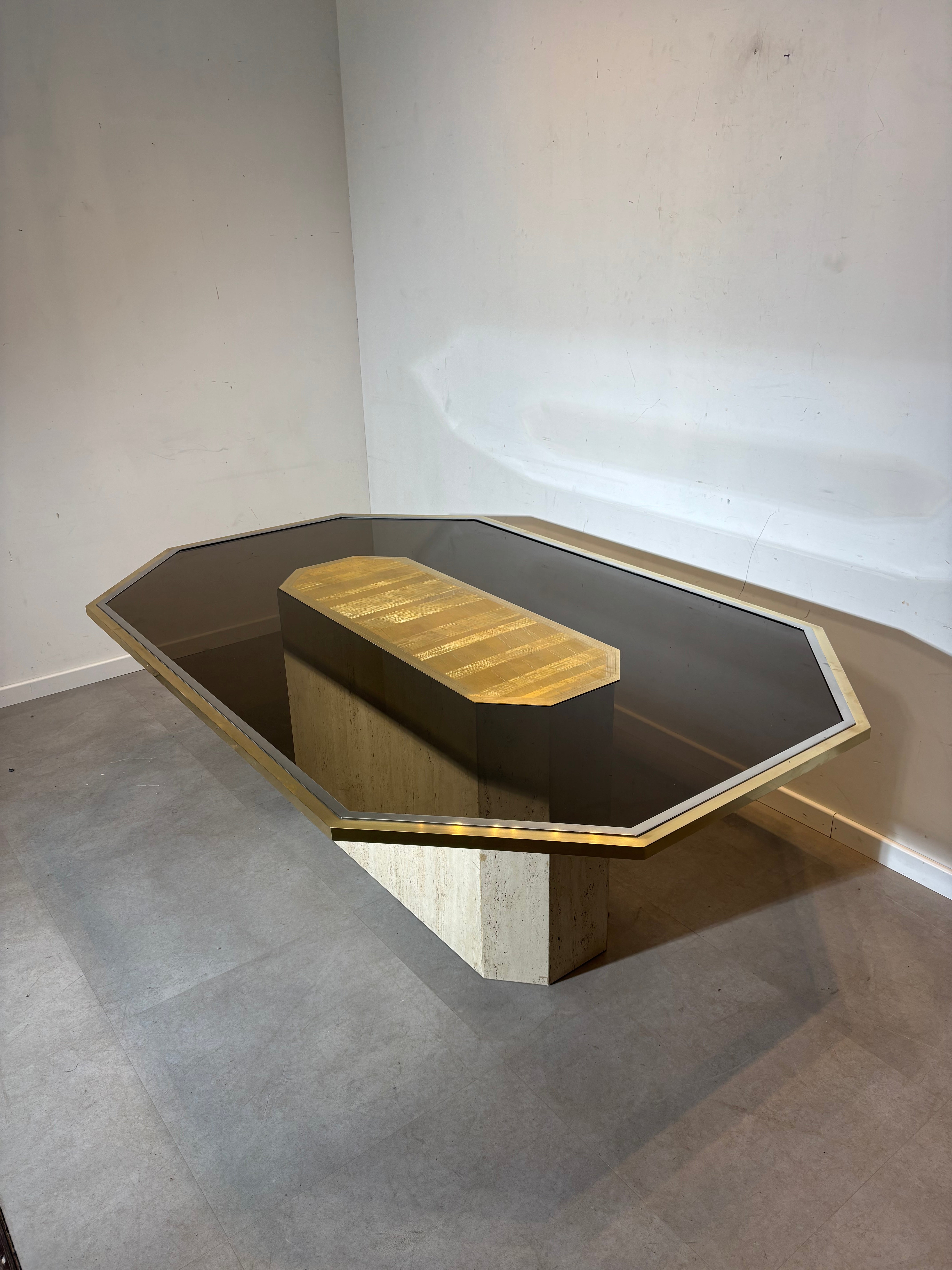 Roger Vanhevel Brass Etched Travertine Dining Table