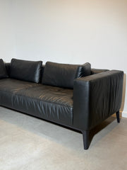 Indera Black Leather 3-Seater Sofa