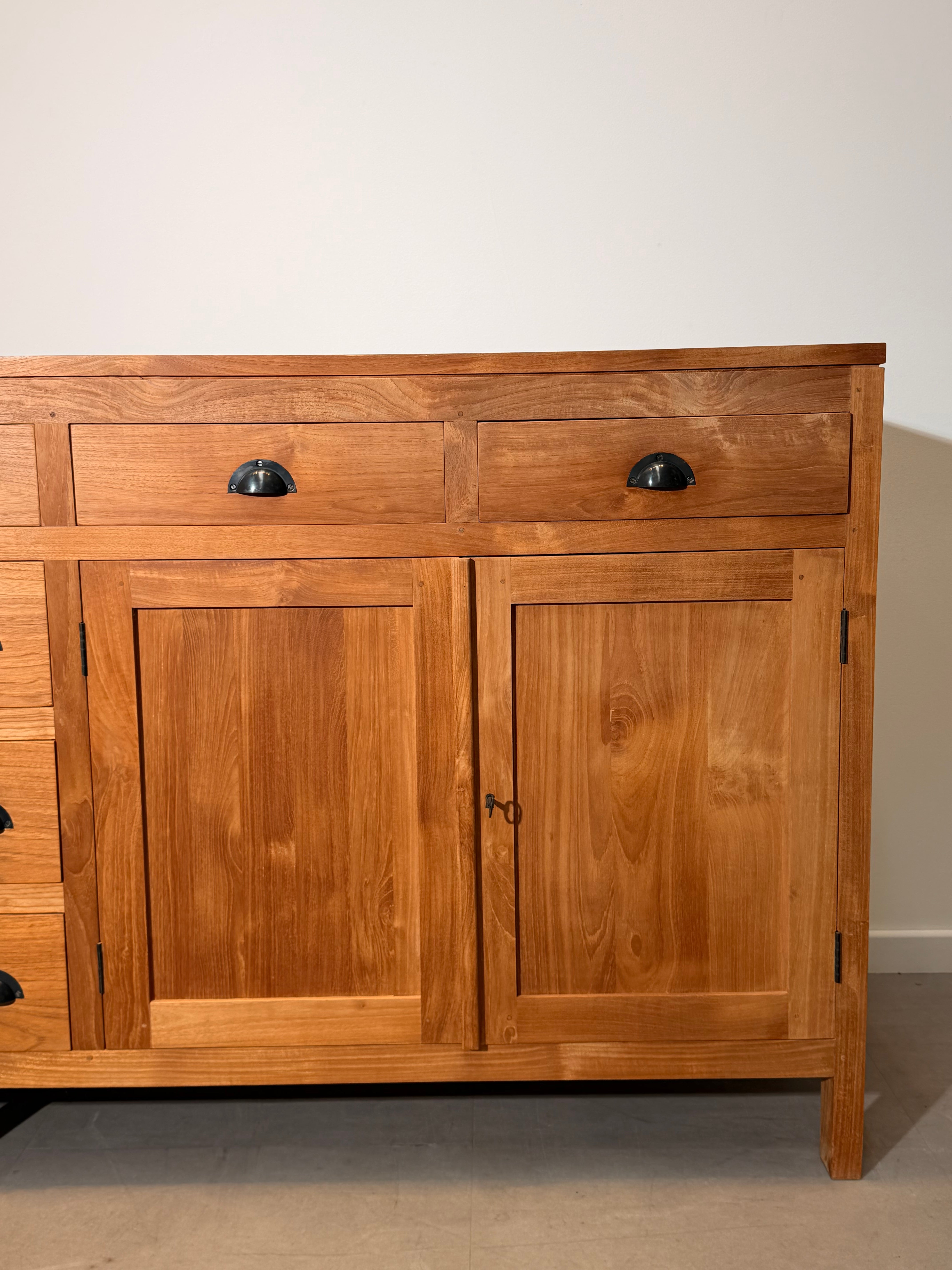 Large Solid Teak Sideboard with Multiple Drawers and Cupboards