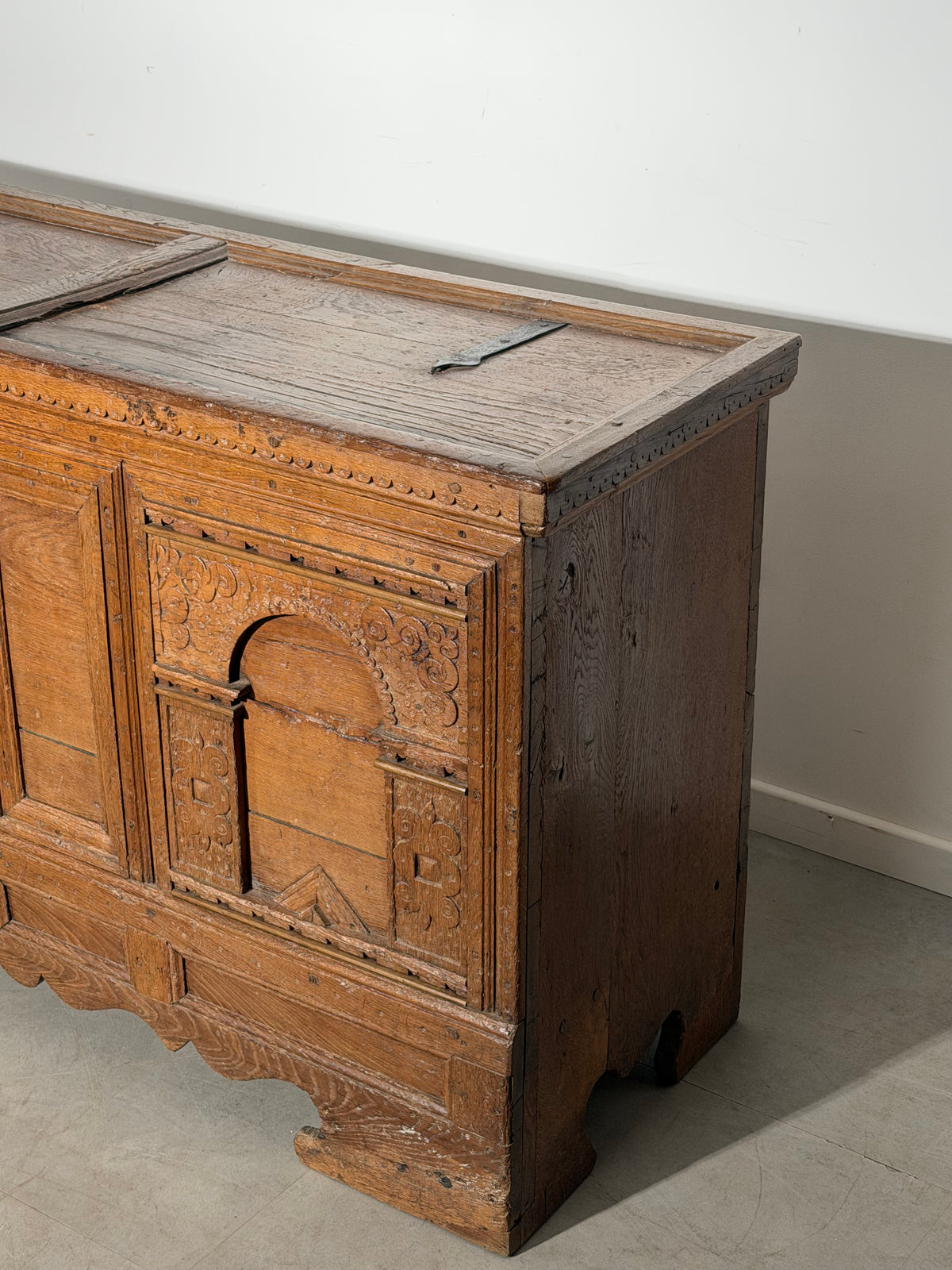 19th-Century Carved Wooden Chest