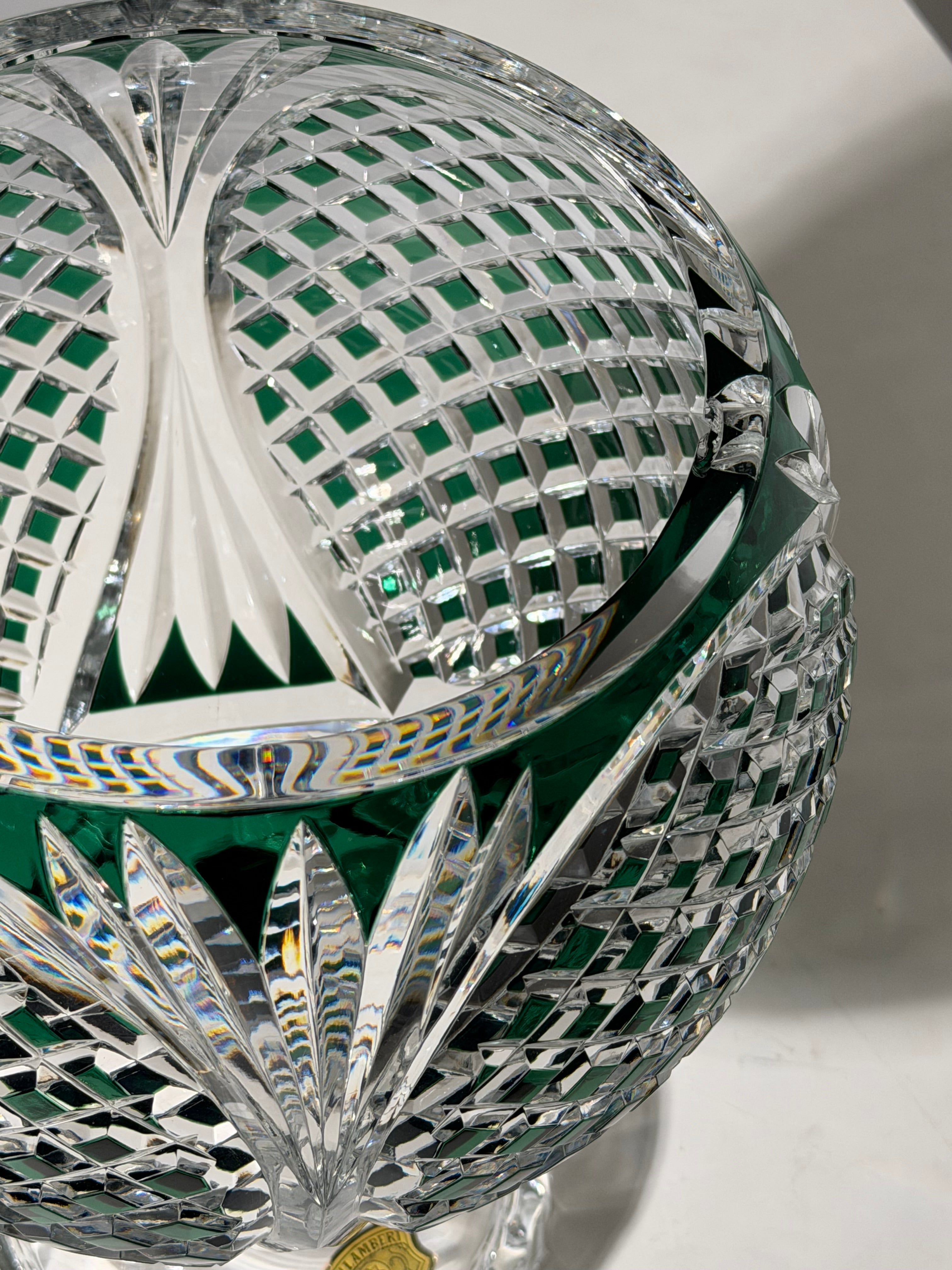 Val Saint Lambert Zorba Crystal Vase – Green Overlay Cut Crystal – H 40 cm