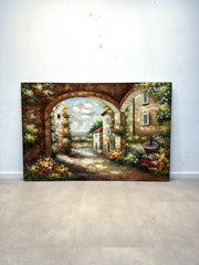 Large Mediterranean Village Oil Painting