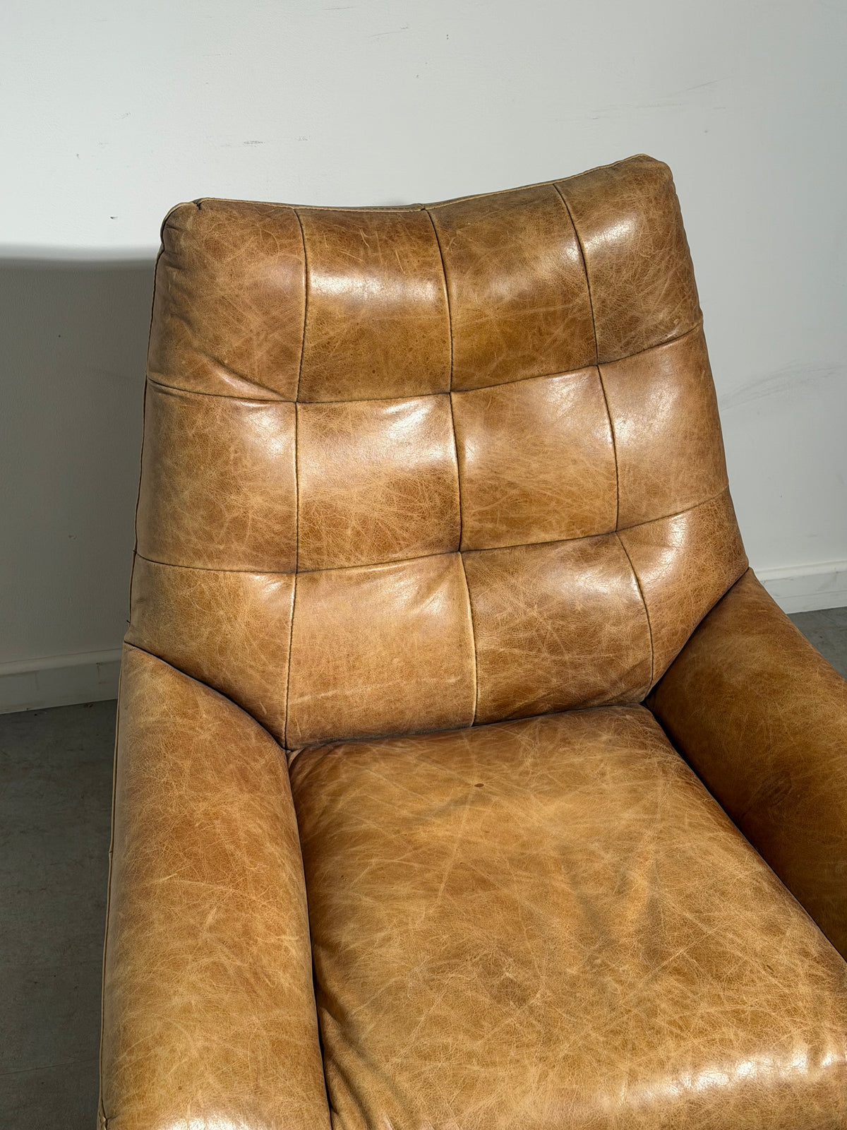 Cognac Leather Armchair with Industrial Metal Base