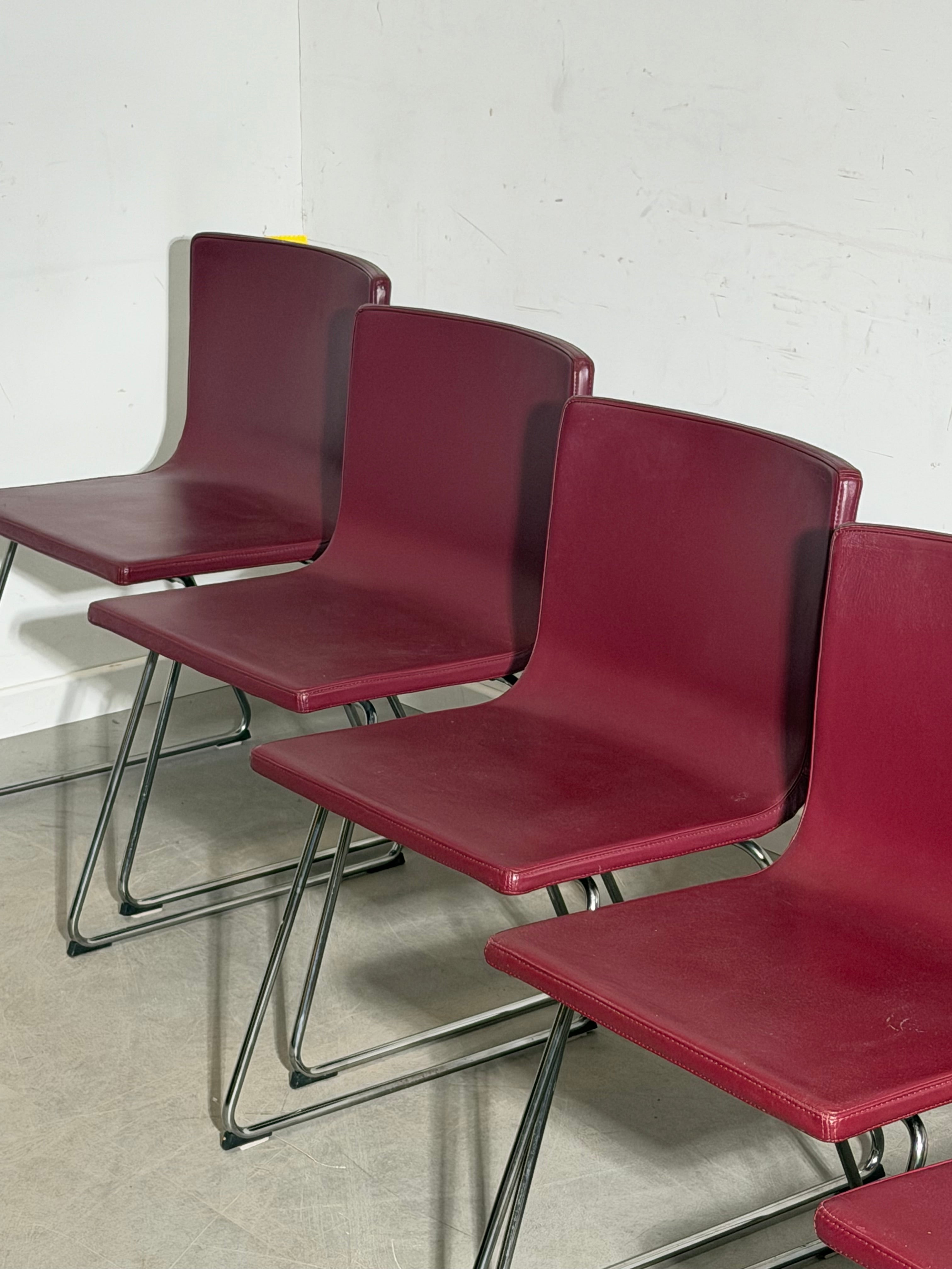 IKEA Bernhard Dining Chairs – Set of 6 – Burgundy Red Leather & Chrome