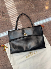 Vintage Delvaux “Œil de Chat” Handbag – Black Leather – 1960 Collection – 30 × 20 cm – With Dustbag & Delvaux Letter
