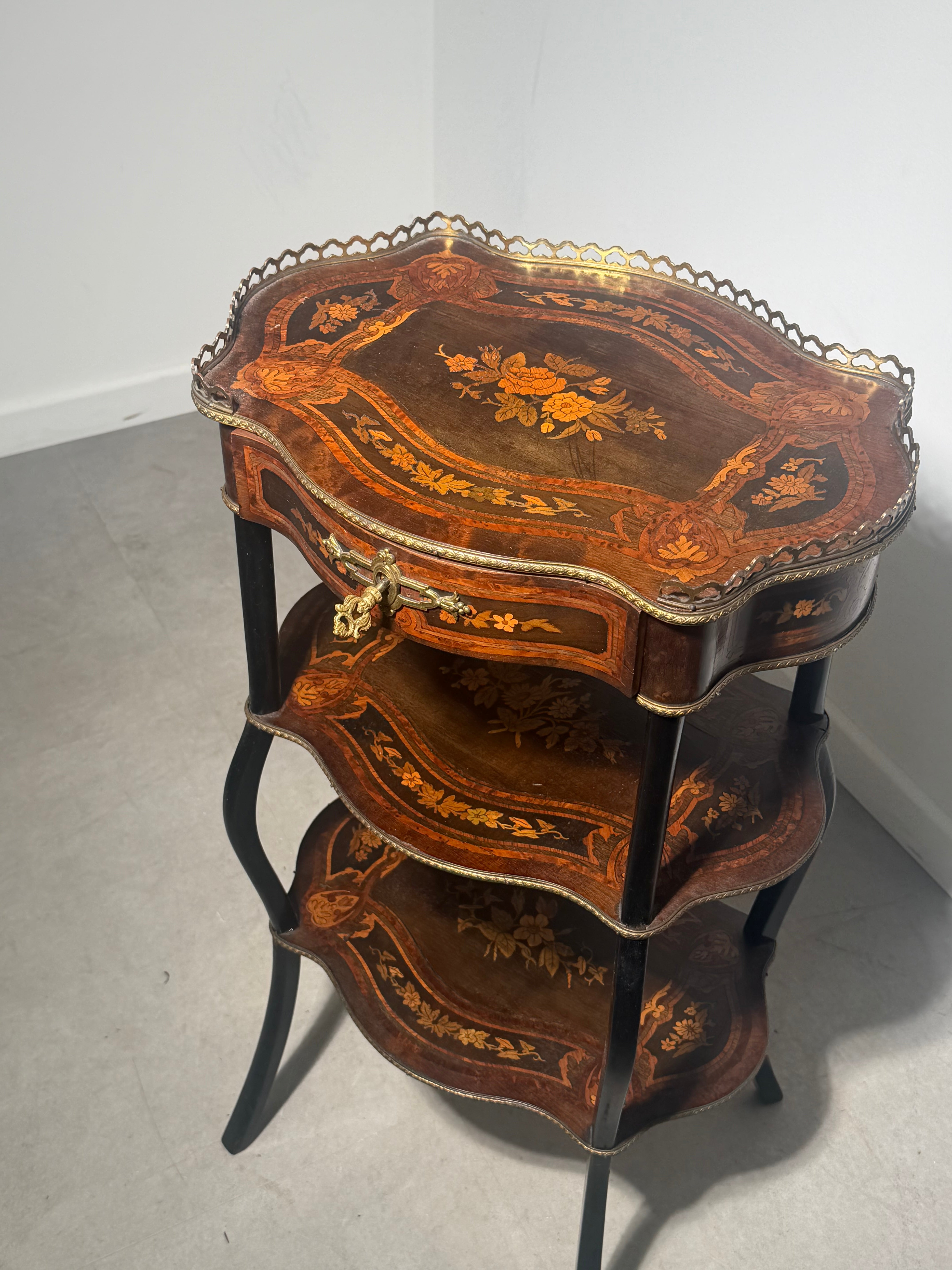 French Inlaid Three Tier Etagere