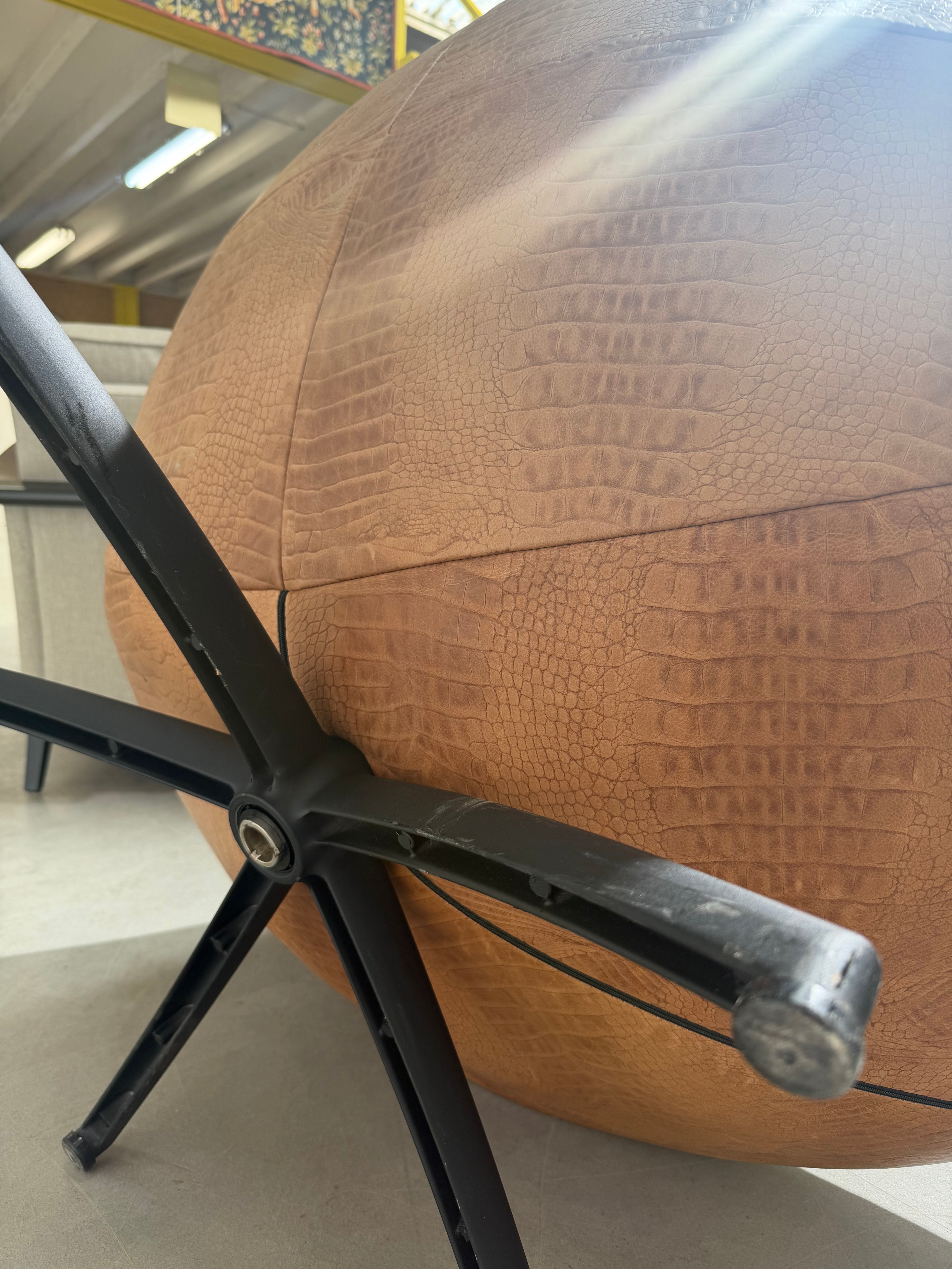 Cognac Leather Swivel Lounge Chair