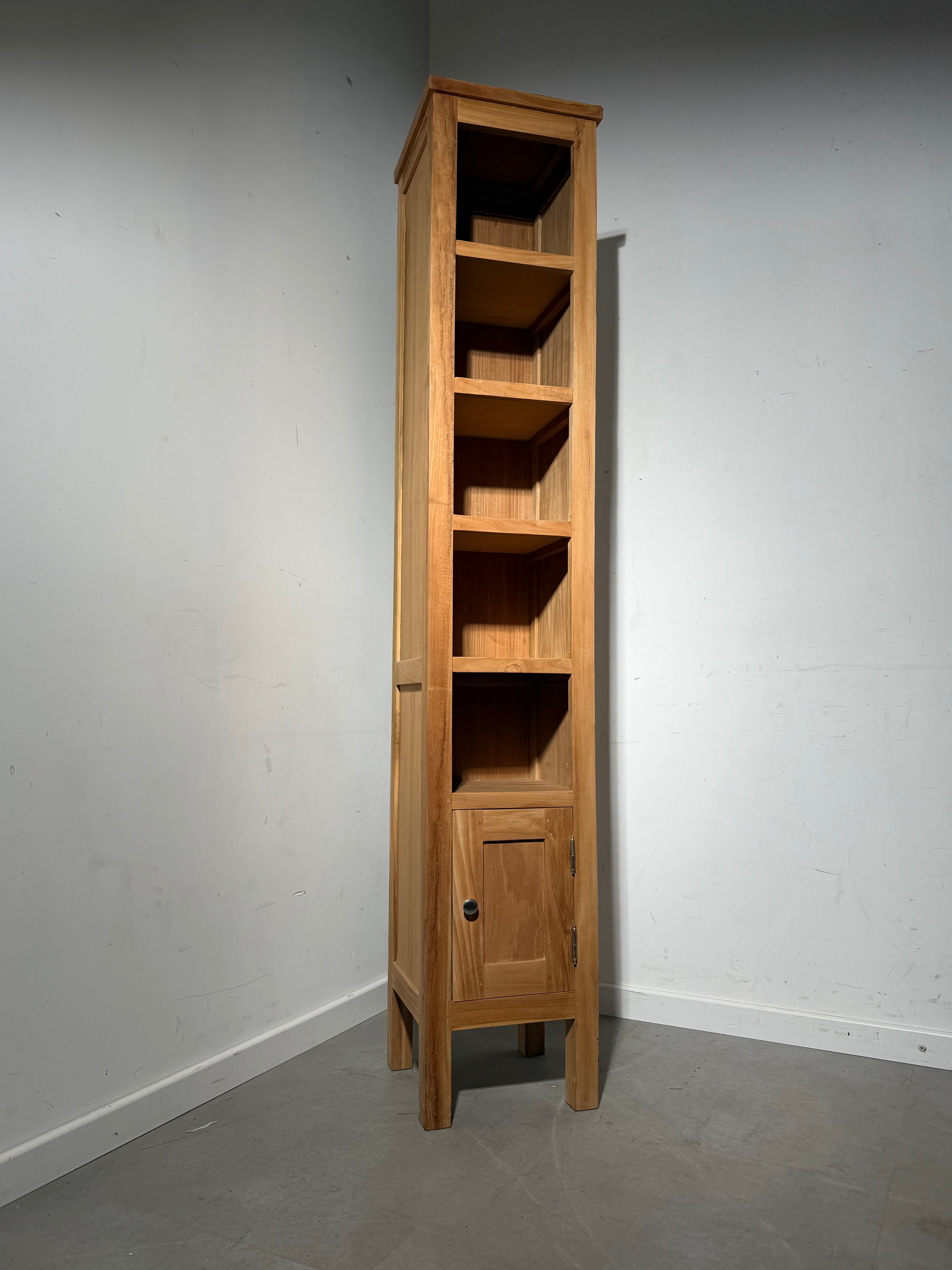 Teak Wood Tall Cabinet – Solid Teak Storage Unit with Shelves and Door – 200 x 36 x 36 cm