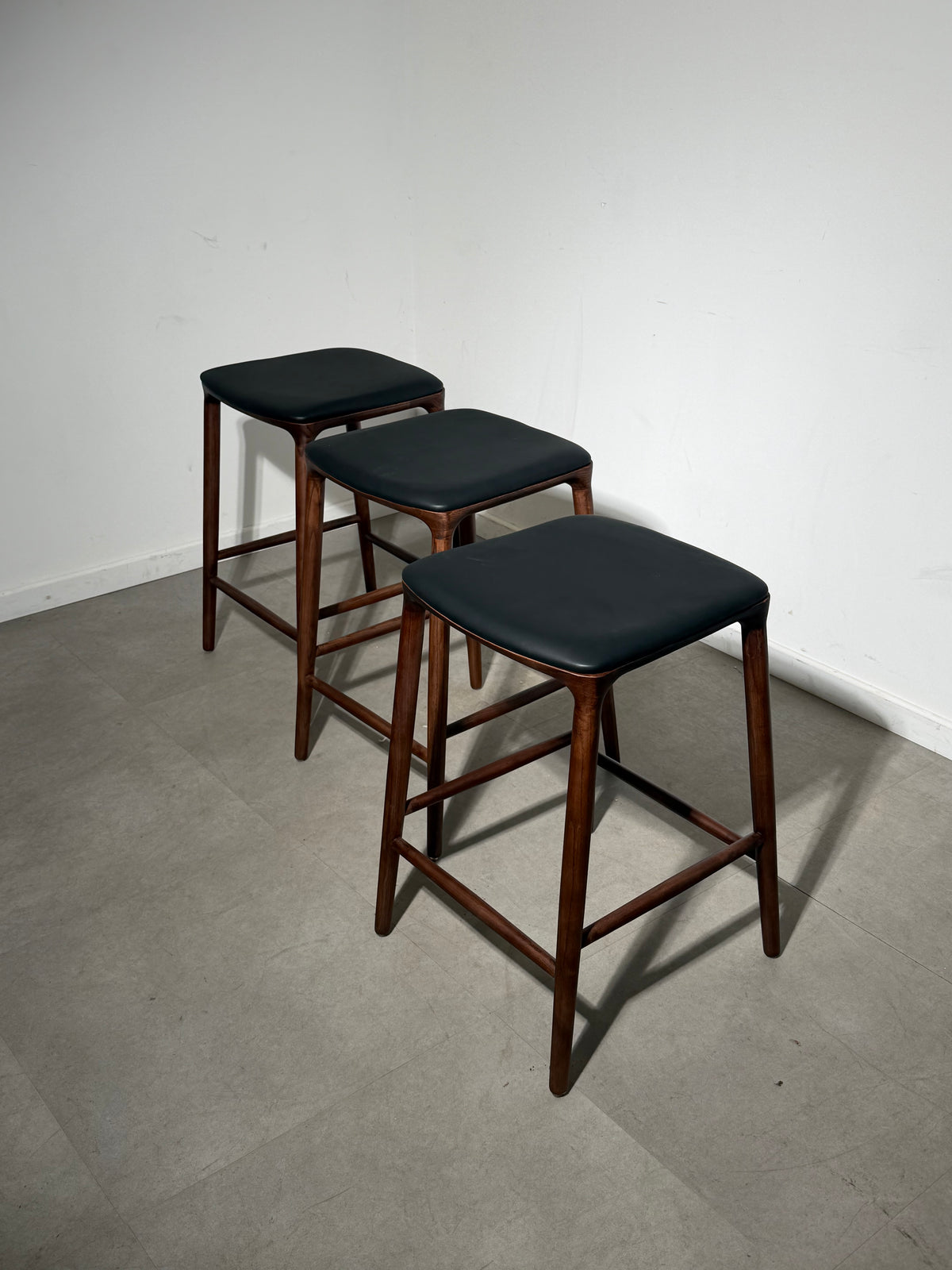 “Nikko” Bar Chair – Walnut Finish & Black Leather