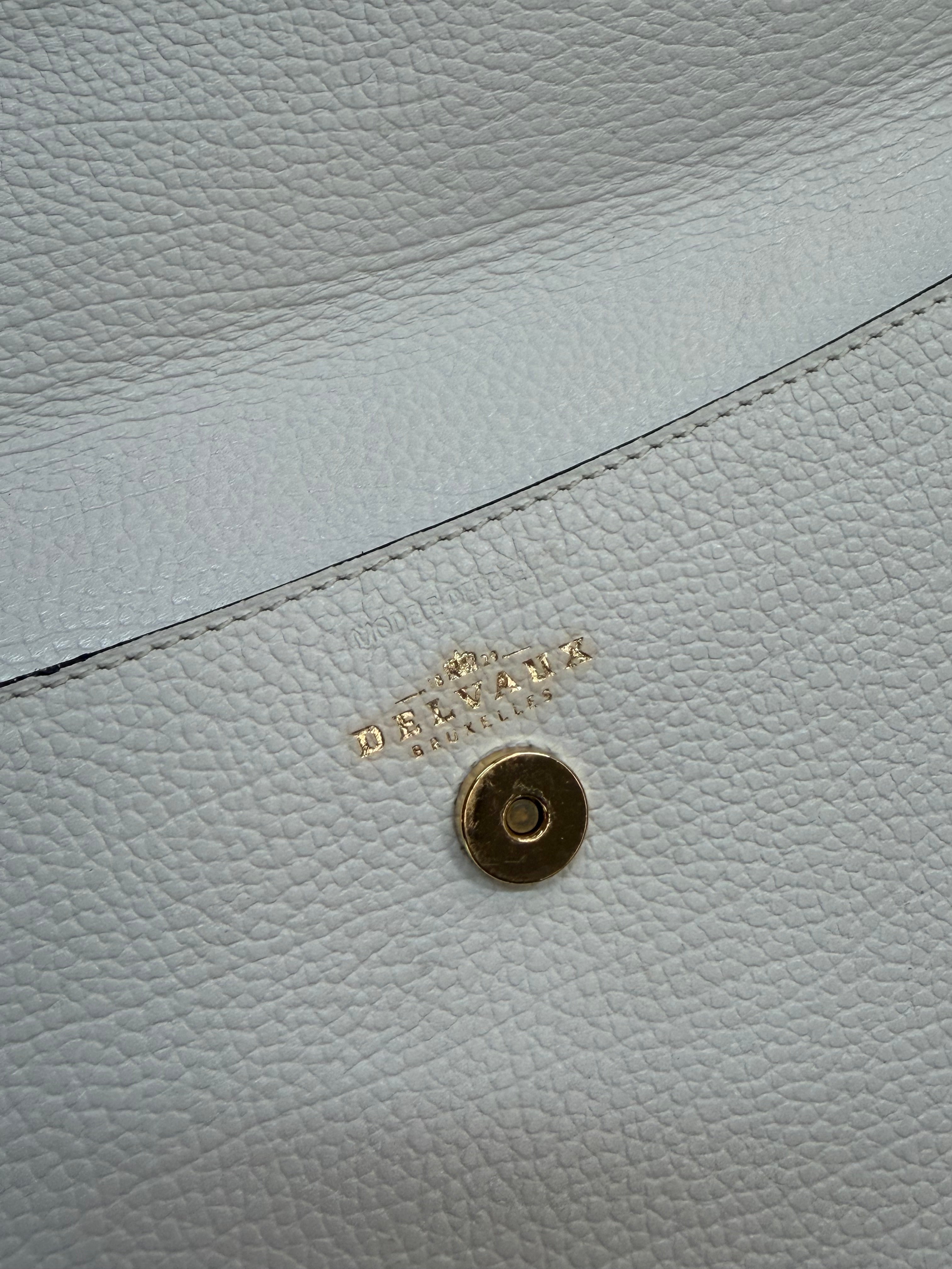 Vintage Delvaux White Leather Clutch Bag with Chain Strap