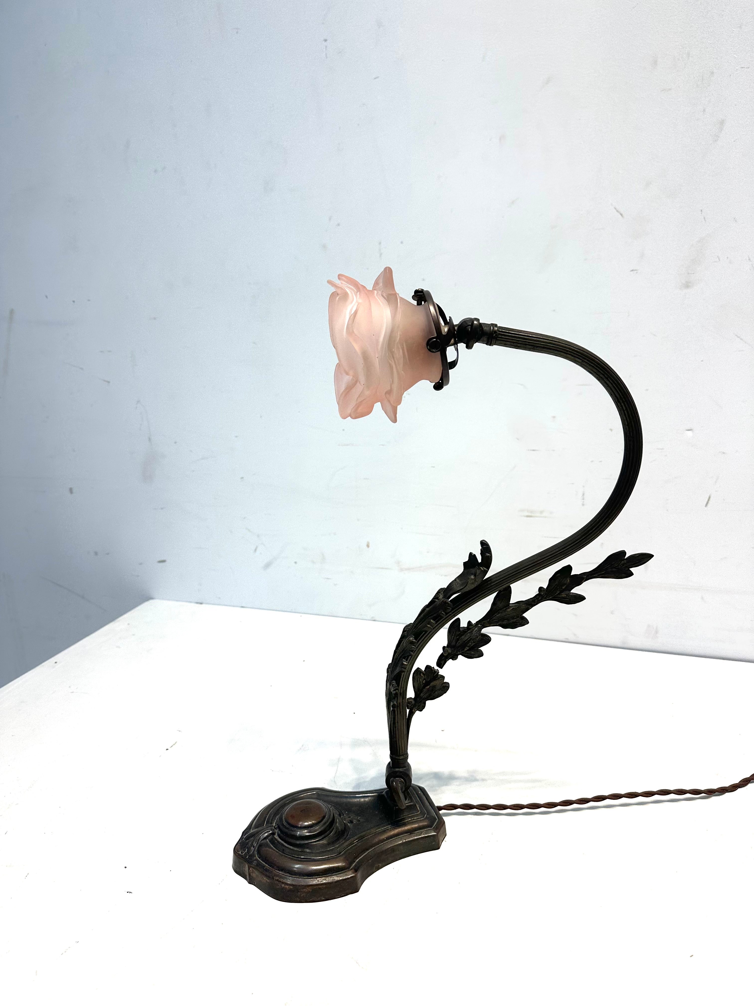 Art Nouveau table lamp with floral glass shade