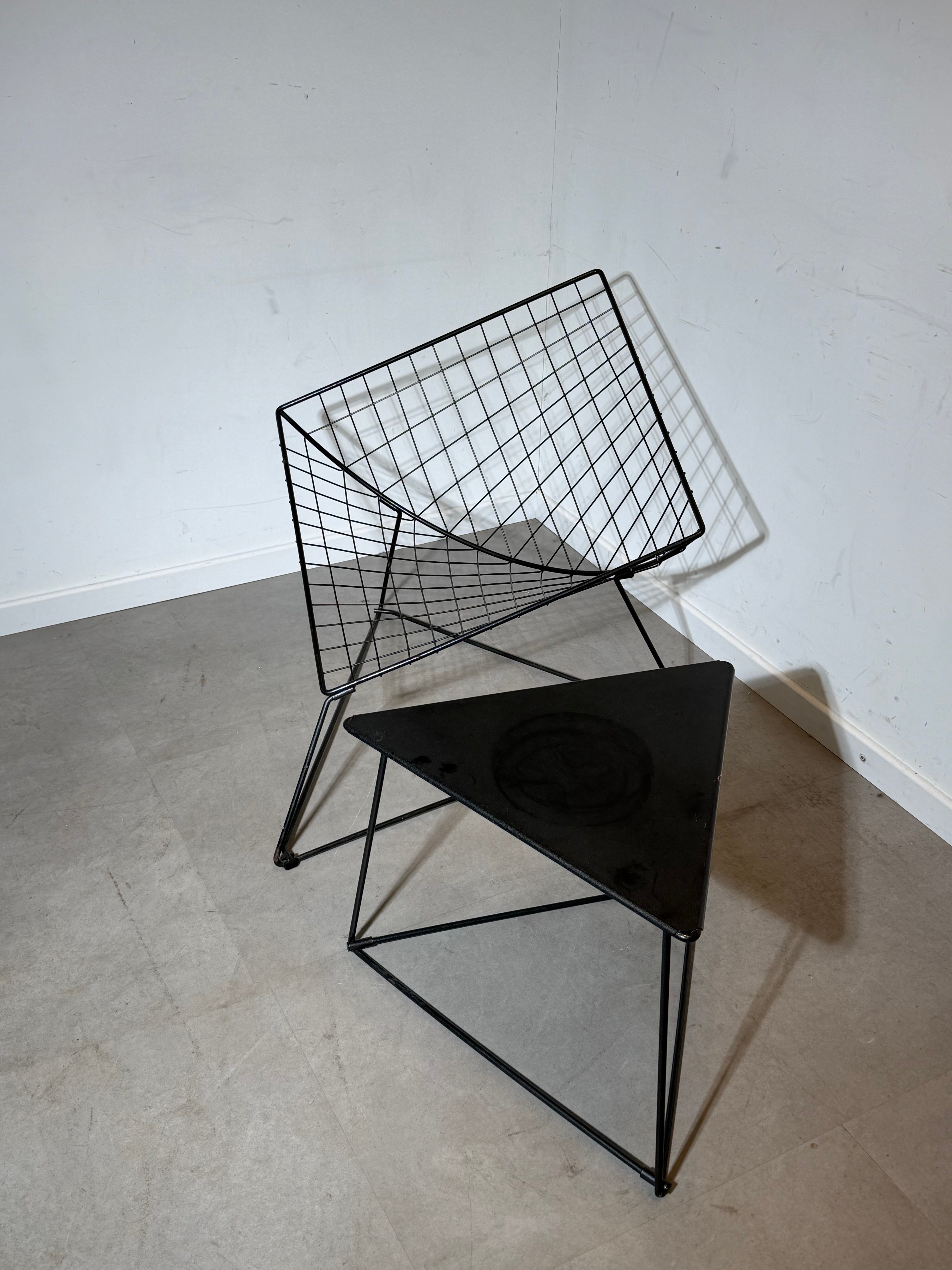 IKEA Oti Lounge Chair and Side Table – Niels Gammelgaard – Black Metal – 1980s