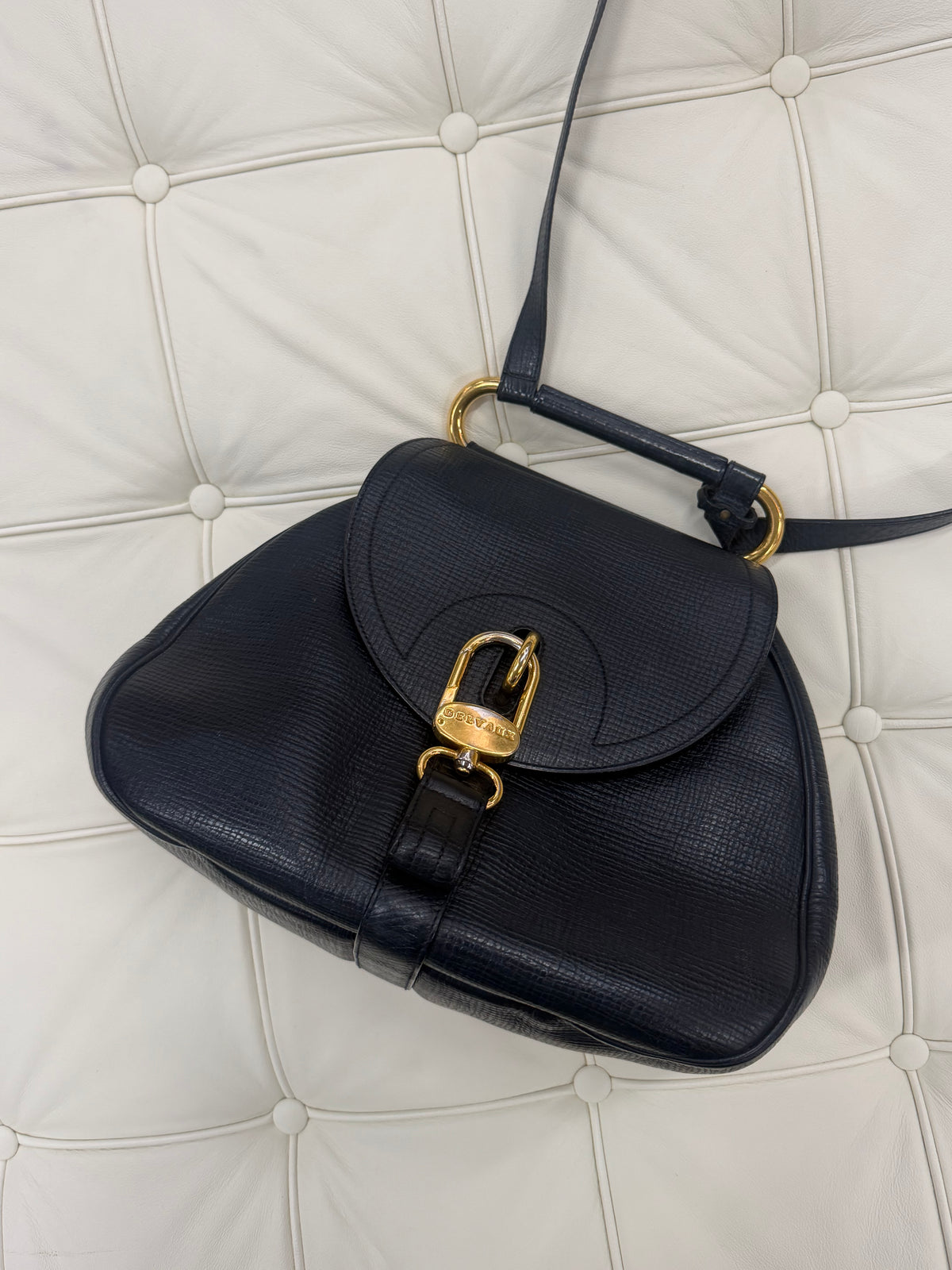 Delvaux Cerceau Navy Blue Leather Crossbody Bag – 31 × 25 cm