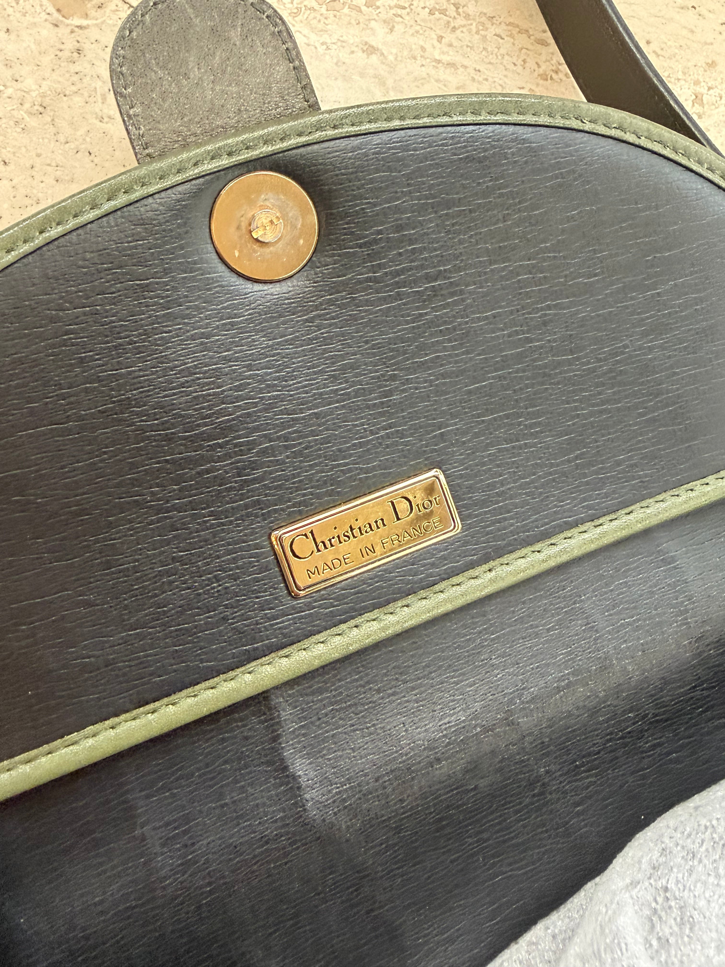 Christian Dior Bicolour Leather Saddle Crossbody Bag – Green & Black