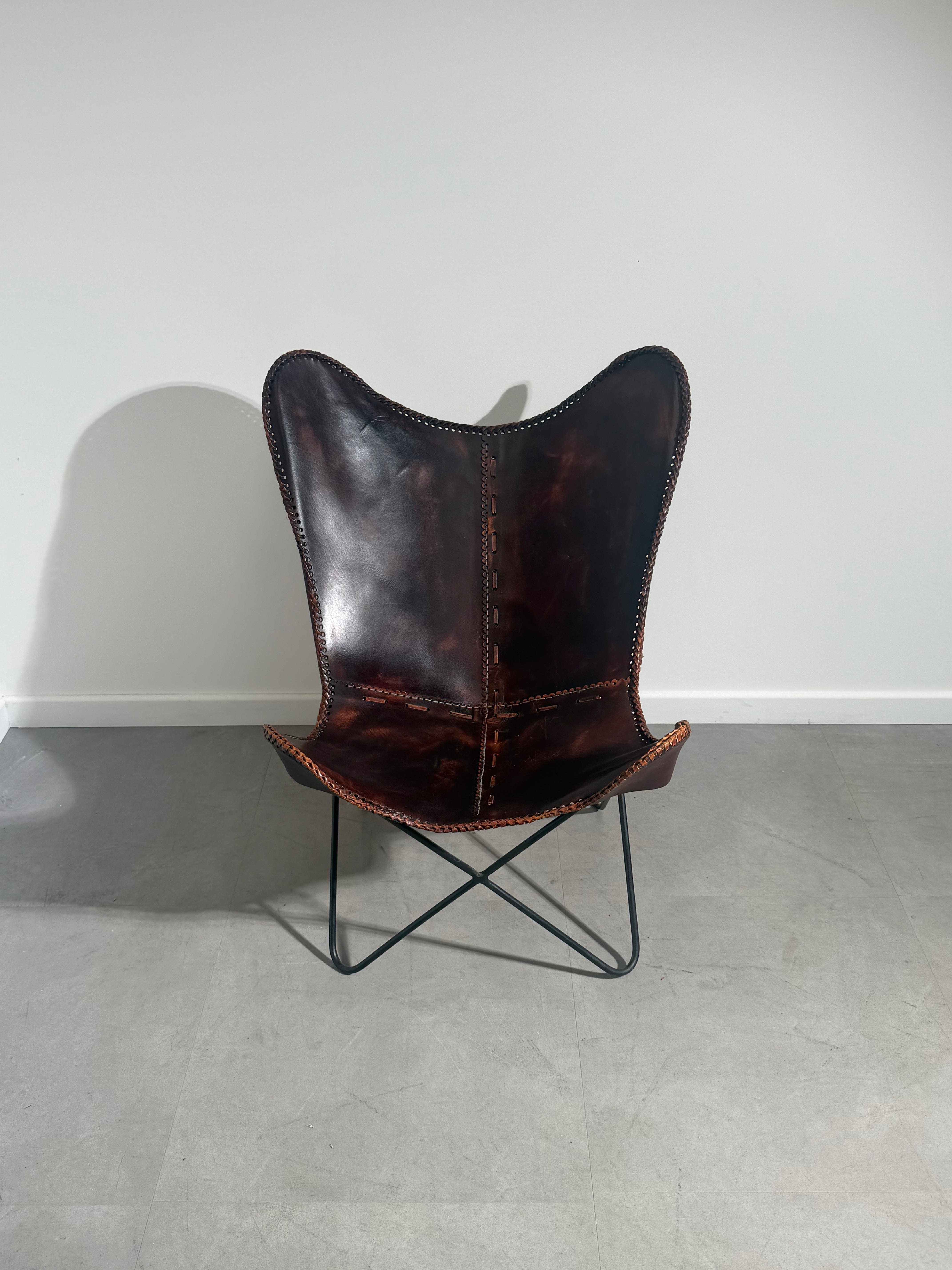 Vintage Cognac Leather Butterfly Chair